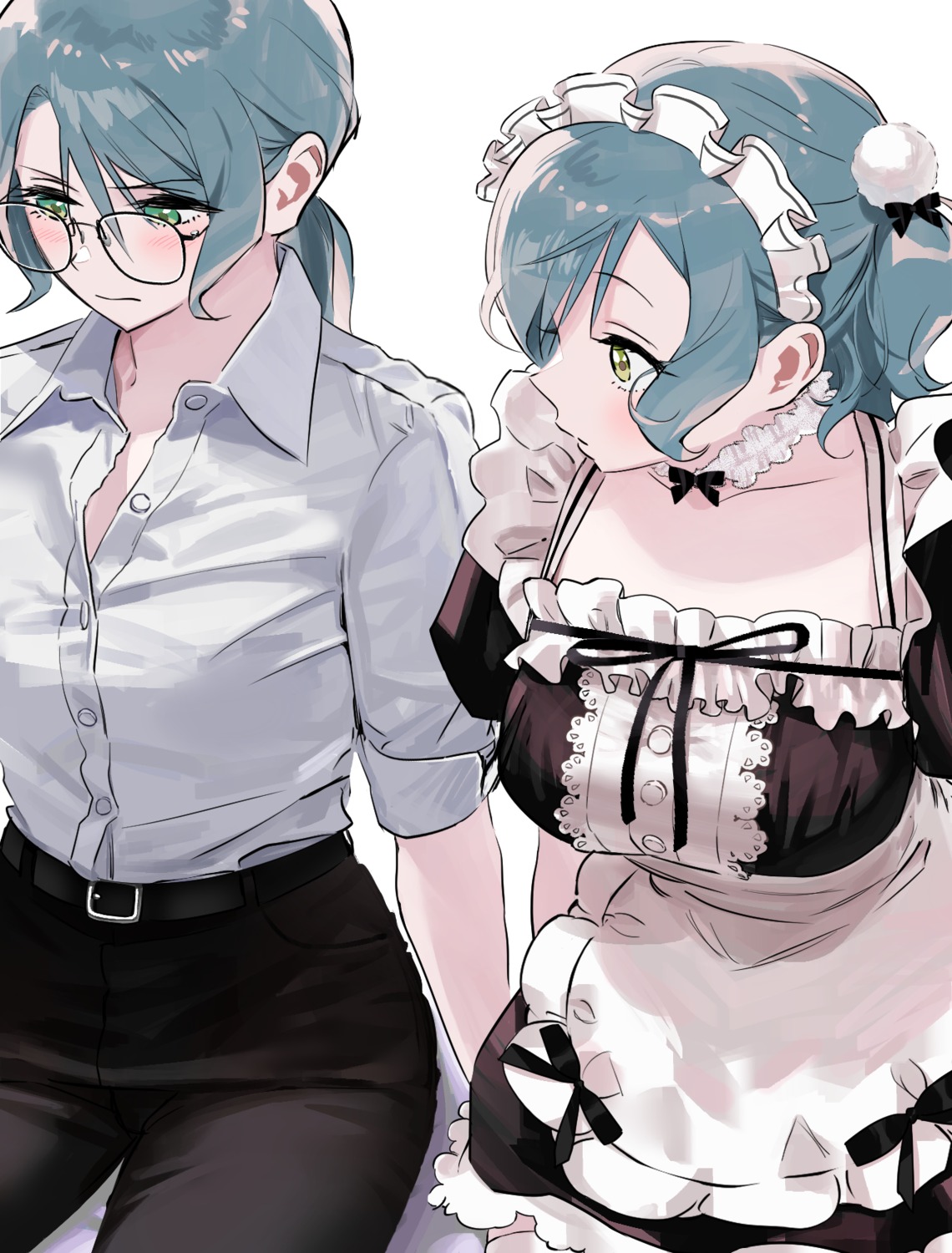 bang_dream!, bang_dream!_episode_of_roselia, dress_shirt, hikawa_hina, hikawa_sayo, maid, megane, zihacheol
