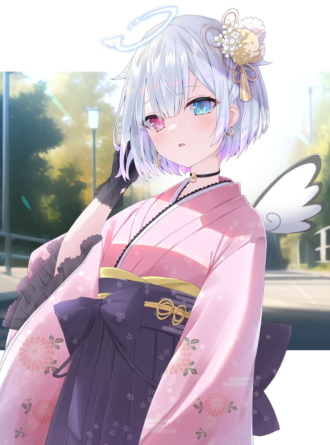 amemiya_nazuna, angel, heterochromia, japanese_clothes, kurono_yuzuko, vshojo, wings