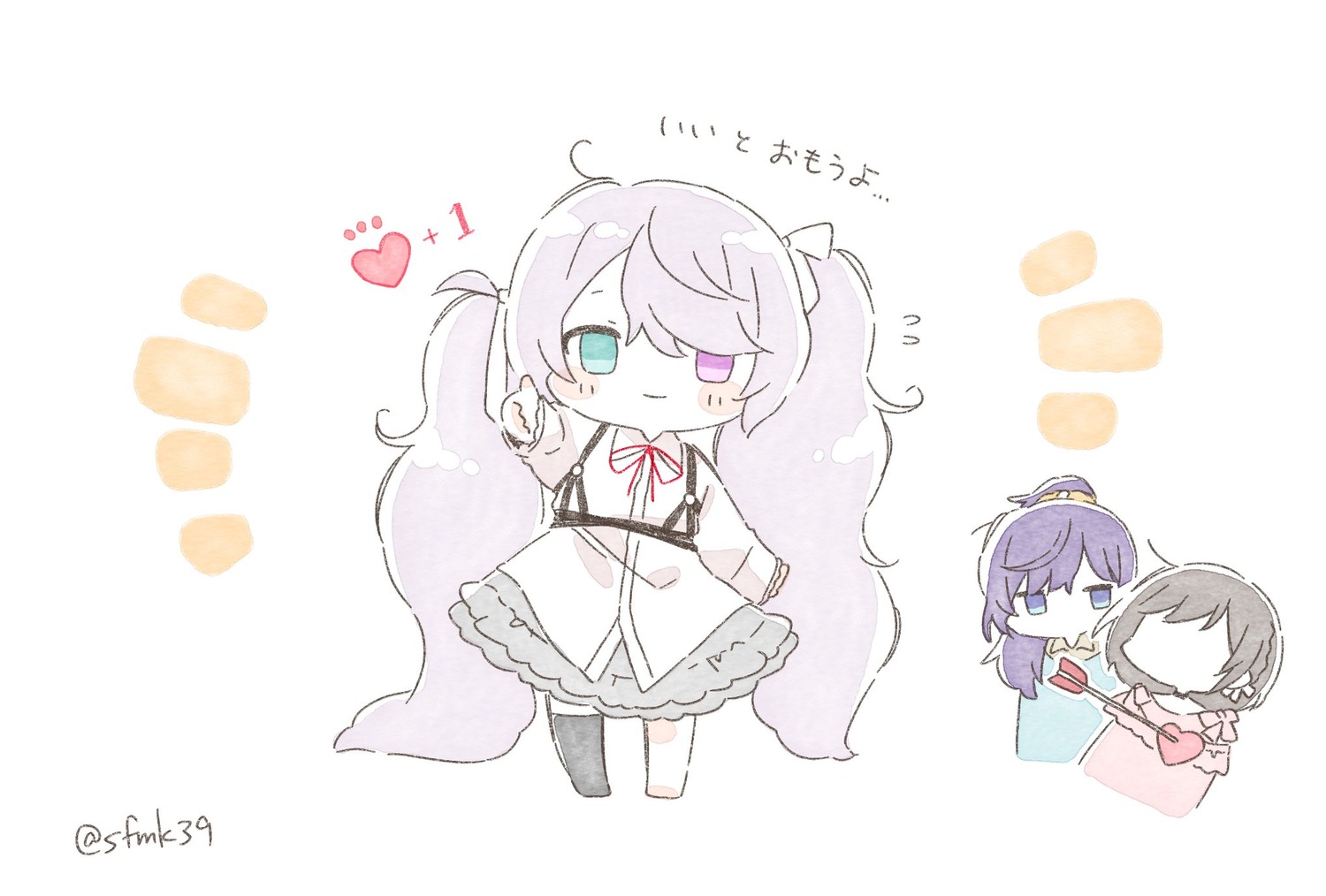 asahina_mafuyu, chibi, hatsune_miku, heterochromia, project_sekai, sa-fu, shinonome_ena, sketch