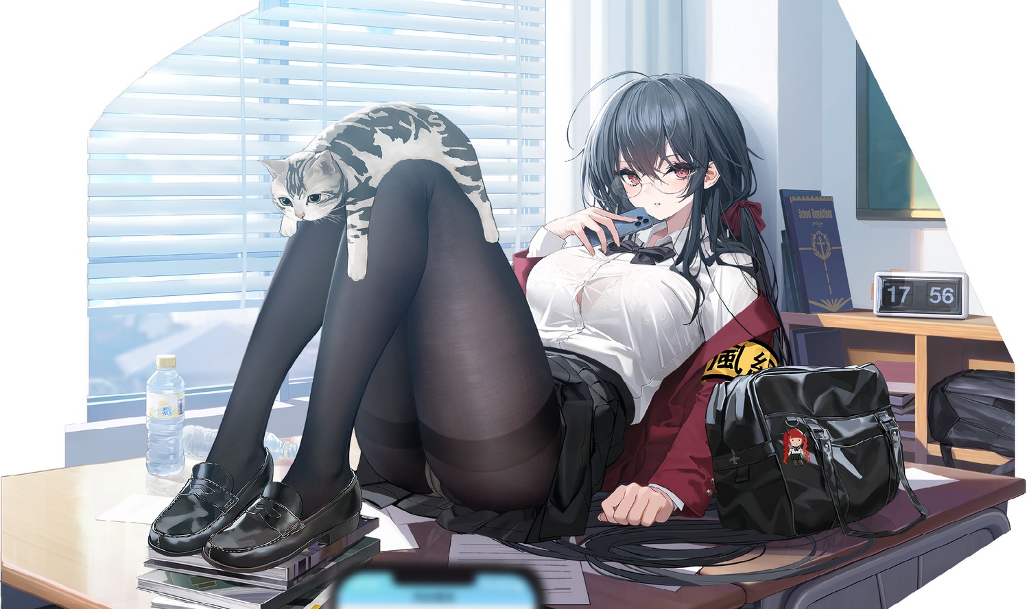 azur_lane, bra, chibi, honolulu_(azur_lane), megane, neko, pantsu, pantyhose