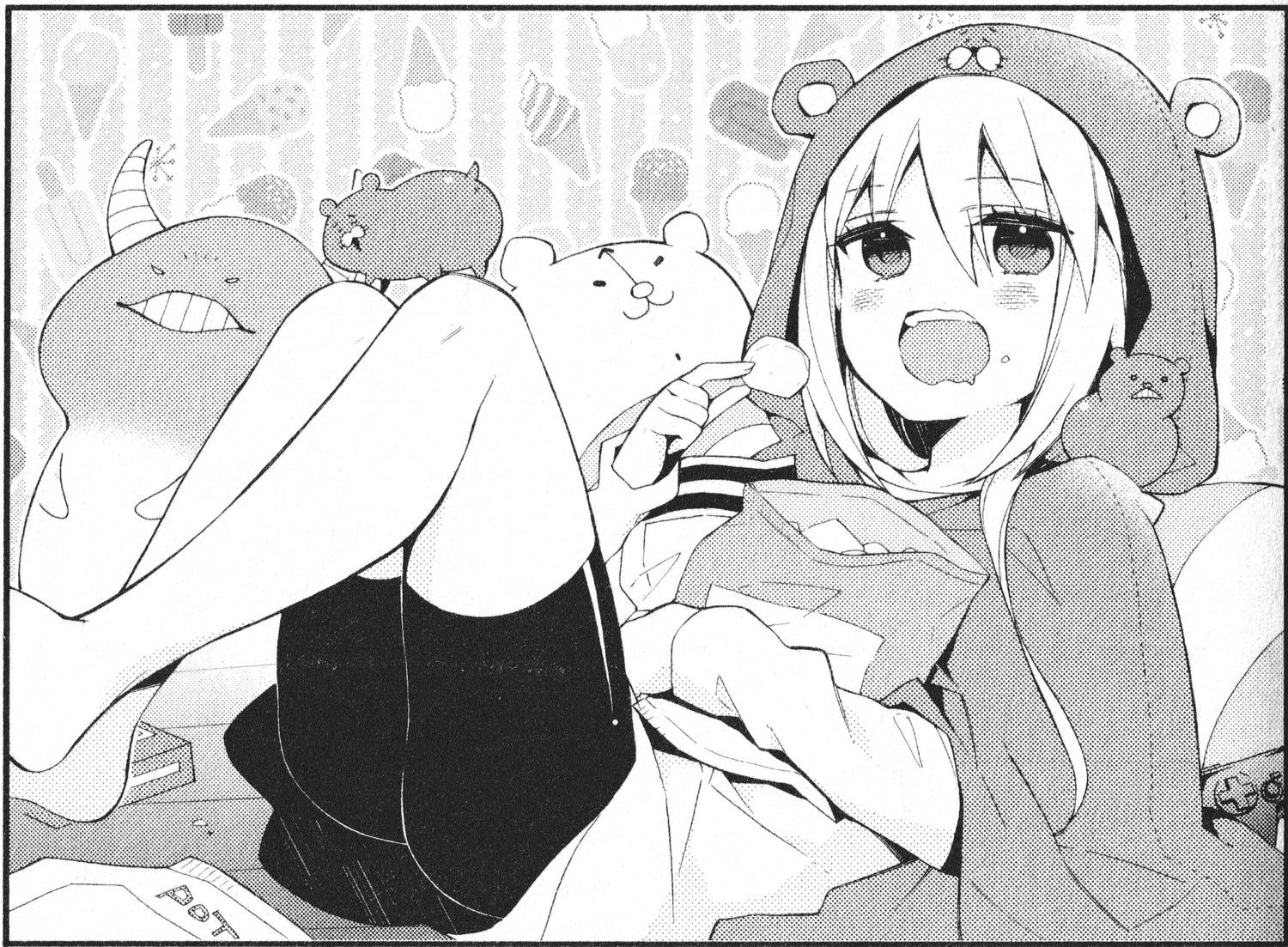 bike_shorts, doma_umaru, himouto!_umaru-chan, monochrome, sankakuhead, screening