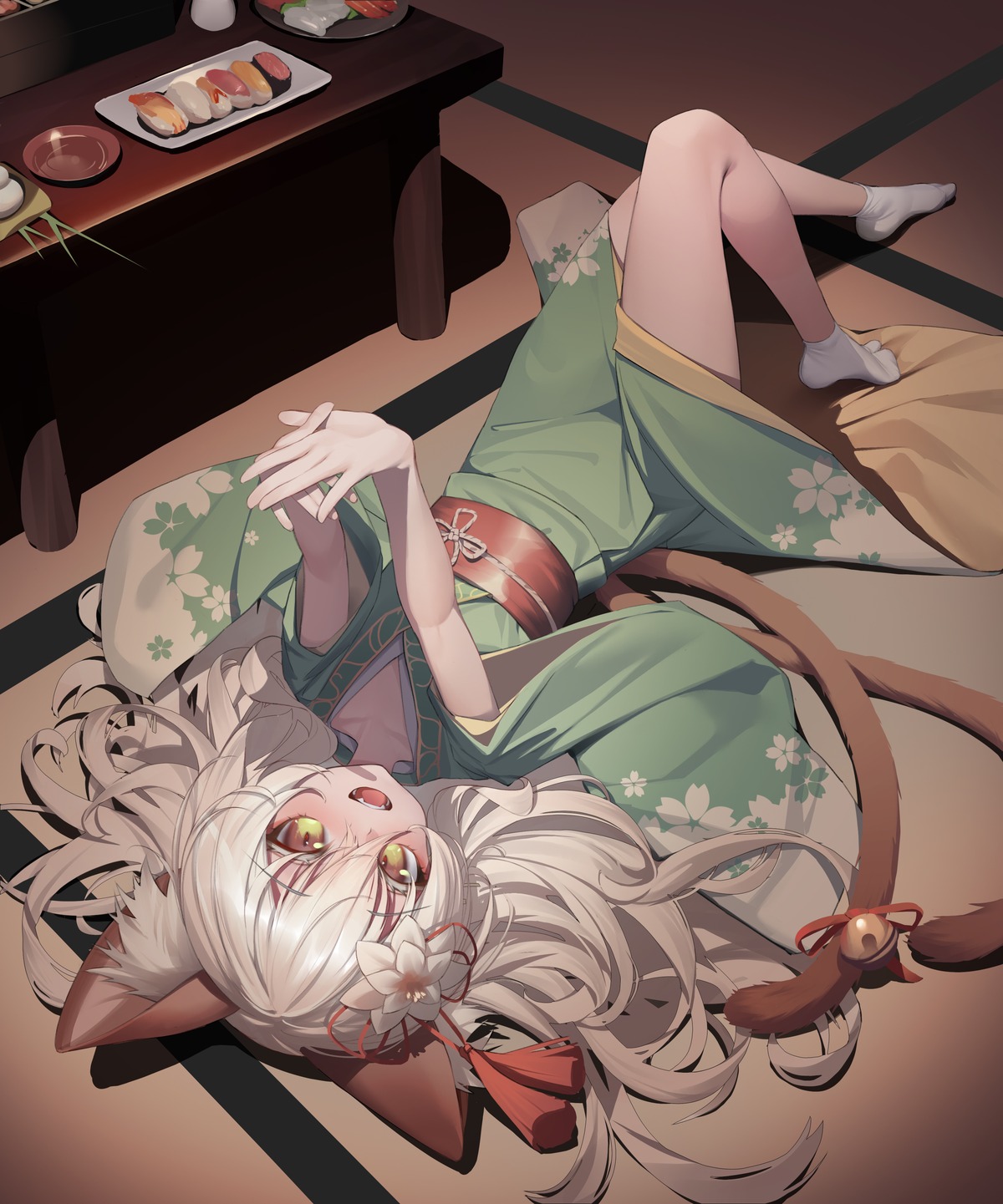 animal_ears, iranon_(new_iranon), kimono, nekomimi, tail
