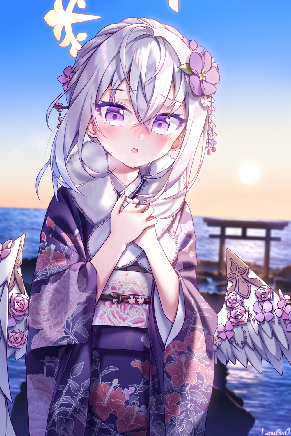 angel, blue_archive, kimono, lanubis, shirasu_azusa, wings