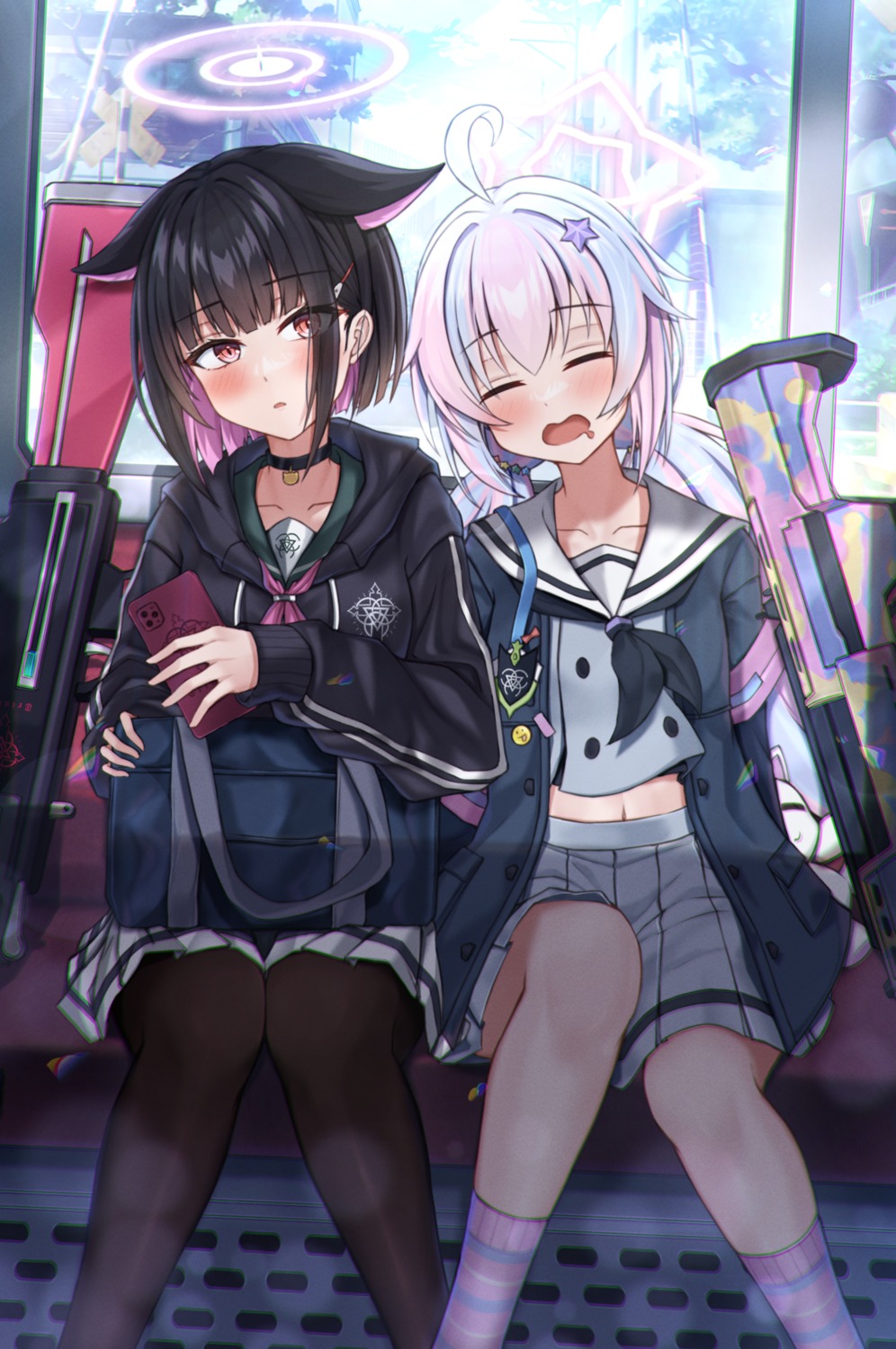 animal_ears, blue_archive, gun, halo, kyouyama_kazusa, nekomimi, pantyhose, reneua