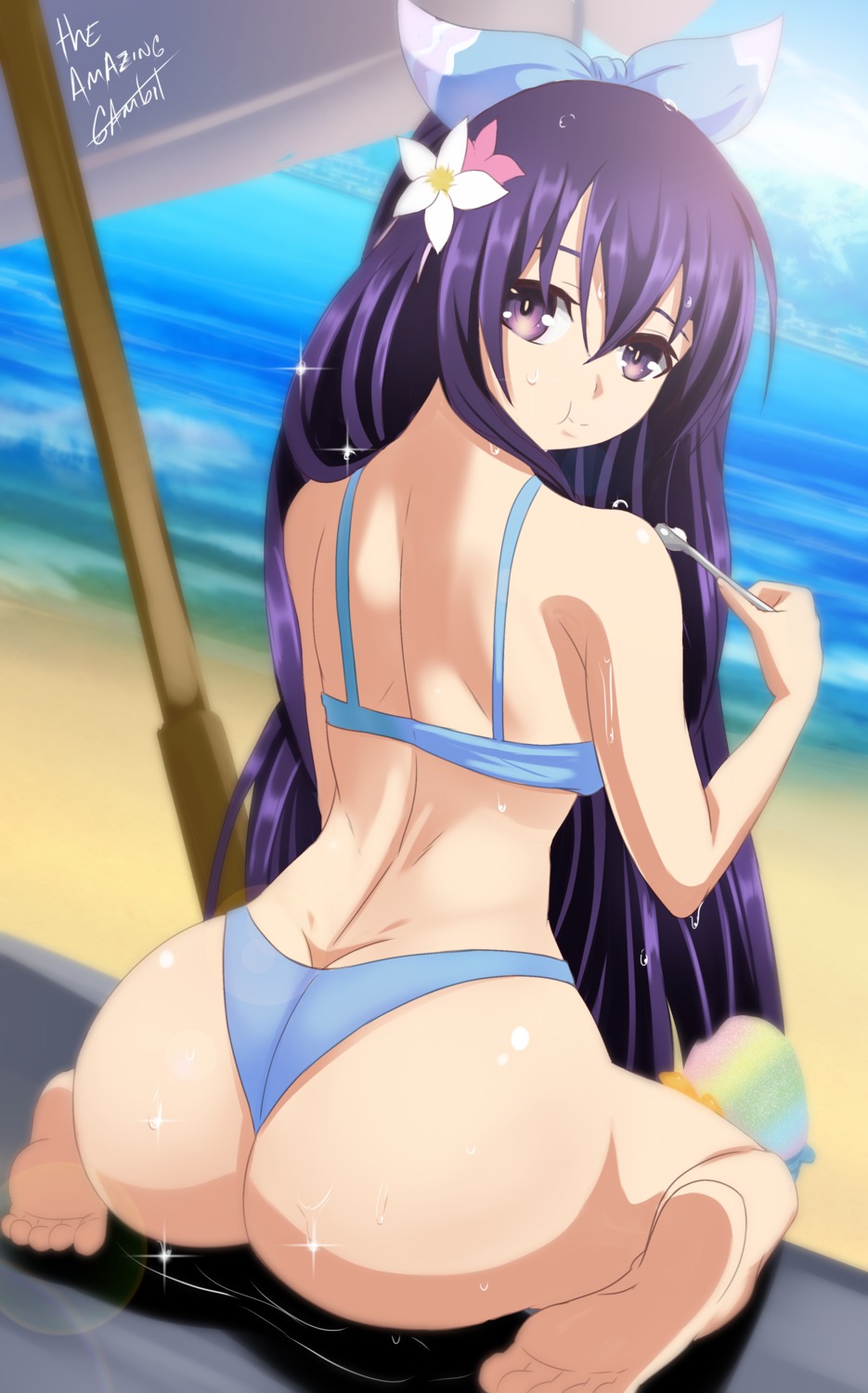 ass, bikini, date_a_live, feet, swimsuits, tagme, thong, wet, yatogami_tooka