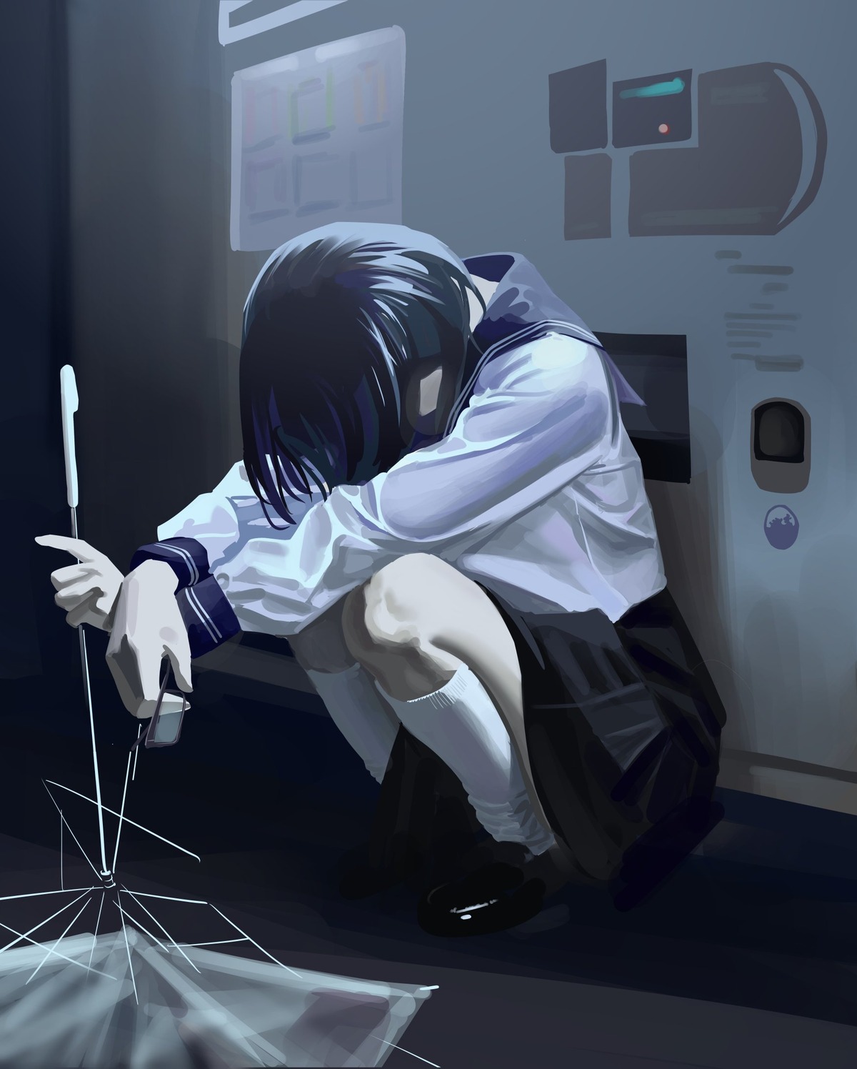 mugugu, seifuku, tagme, umbrella, wet_clothes