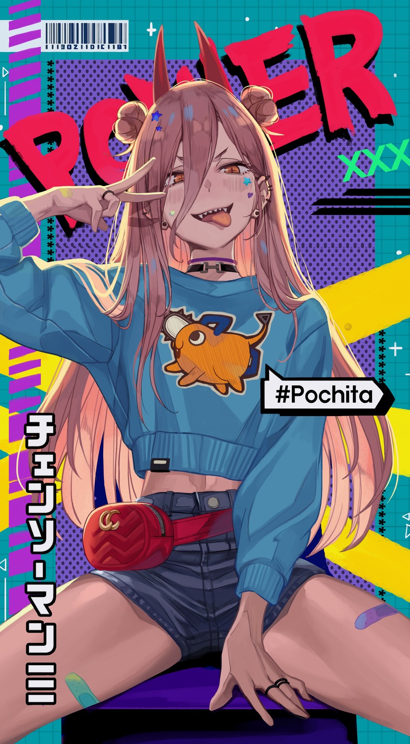 bandaid, chainsaw_man, horns, m2_(guvn5745), pochita_(chainsaw_man), power_(chainsaw_man), sweater