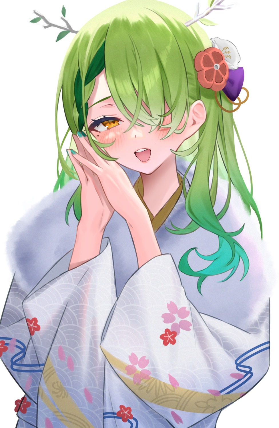 ceres_fauna, gukurosawa01, hololive, hololive_english, horns, kimono