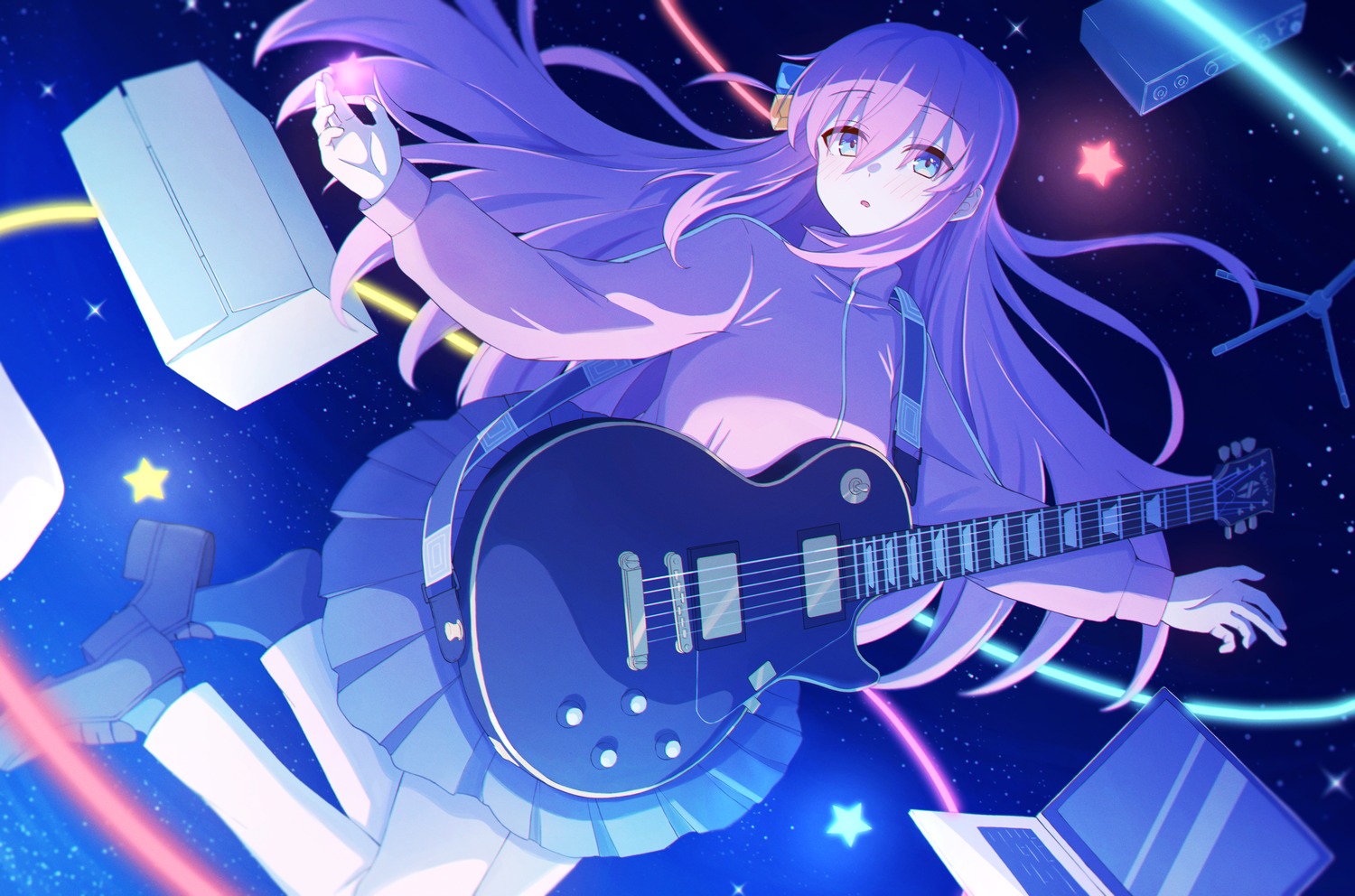 akazaki_yukino, bocchi_the_rock!, gotou_hitori, guitar, gym_uniform, seifuku