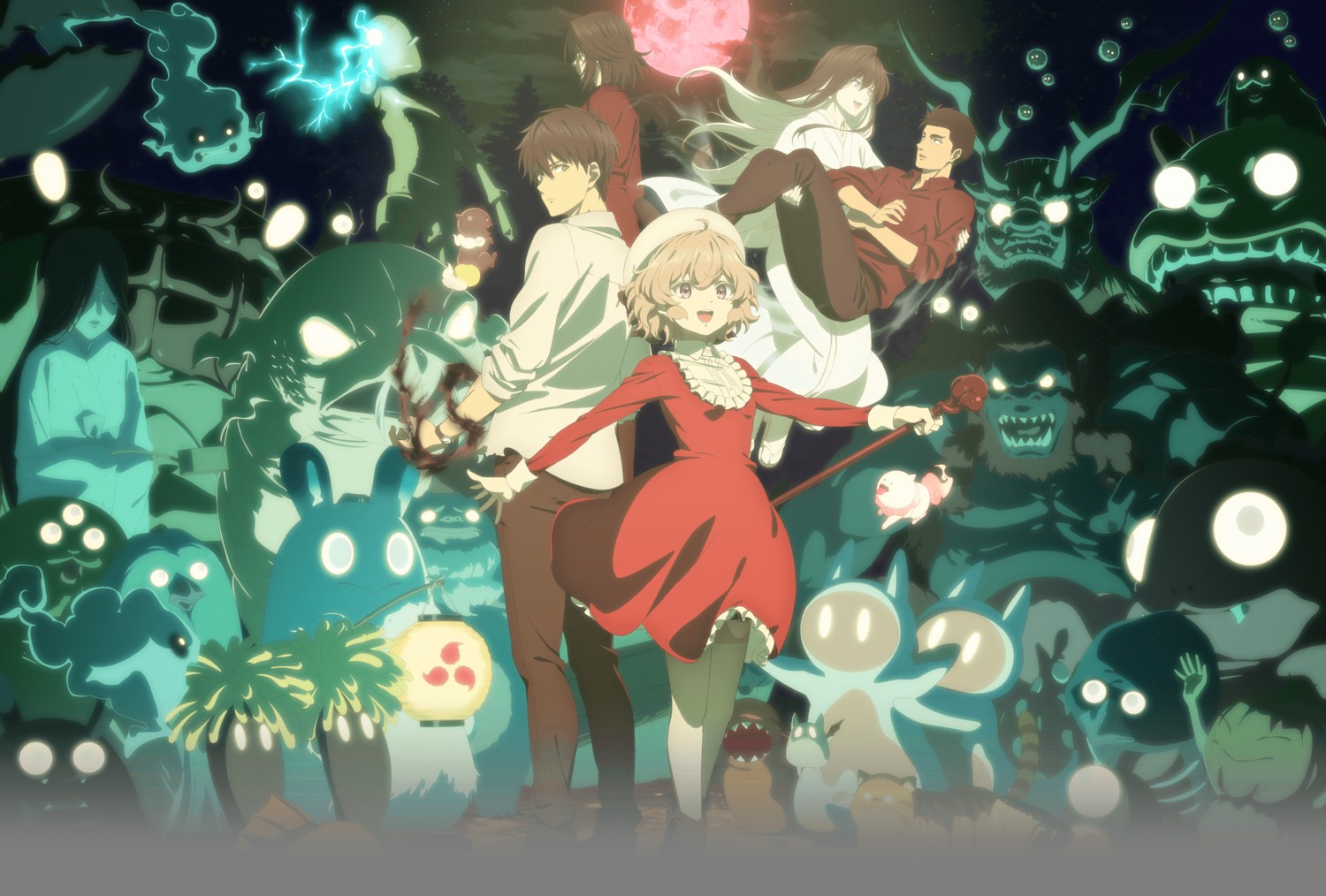 dress, garter, iwanaga_kotoko, kimono, kyokou_suiri, monster, muroi_masayuki, sakuragawa_kurou