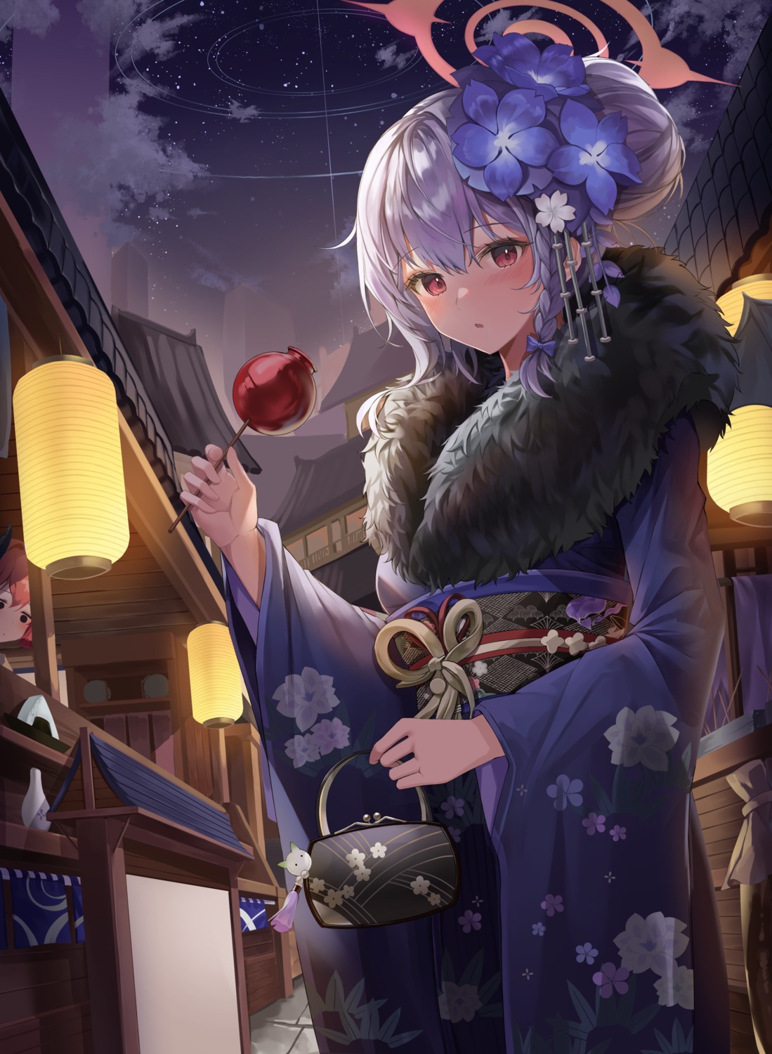 blue_archive, halo, kimono, kurodate_haruna, pengrani, wings