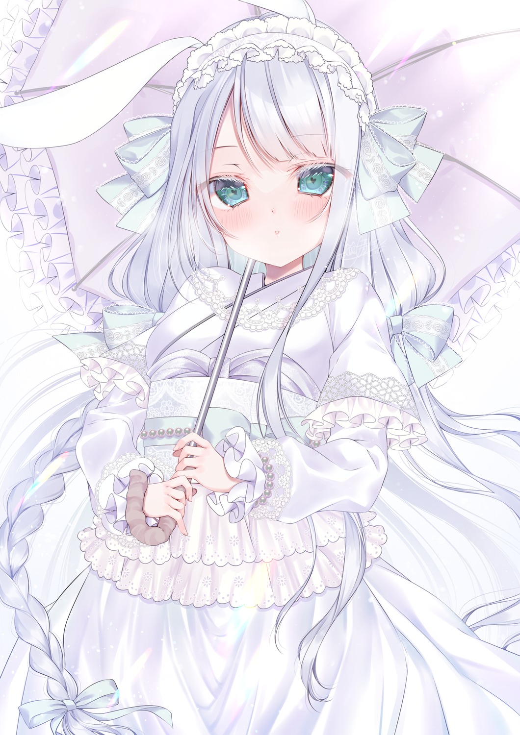 animal_ears, bunny_ears, lolita_fashion, tokitou_setsuna, umbrella, wa_lolita