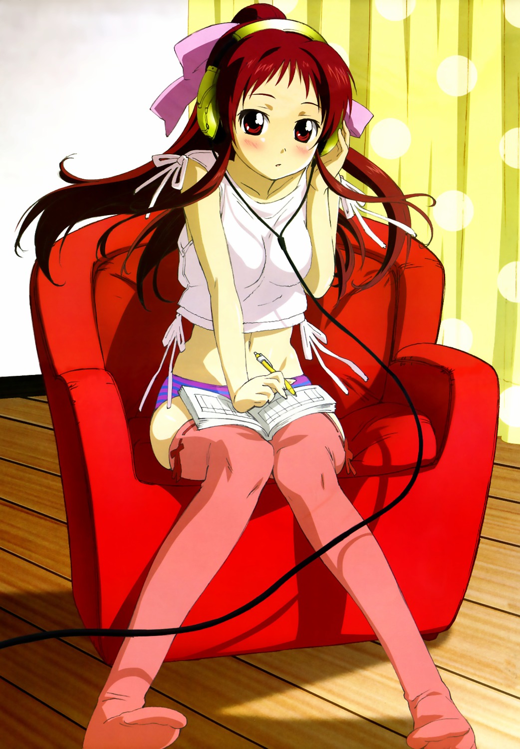 headphones, morioka_hideyuki, onda_aka, pantsu, rec, shimapan, thighhighs
