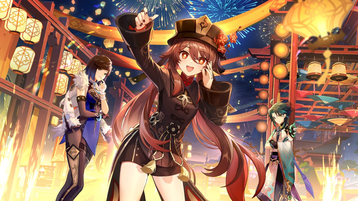 asian_clothes, bodysuit, genshin_impact, hu_tao, tagme, wallpaper, xiao, yelan