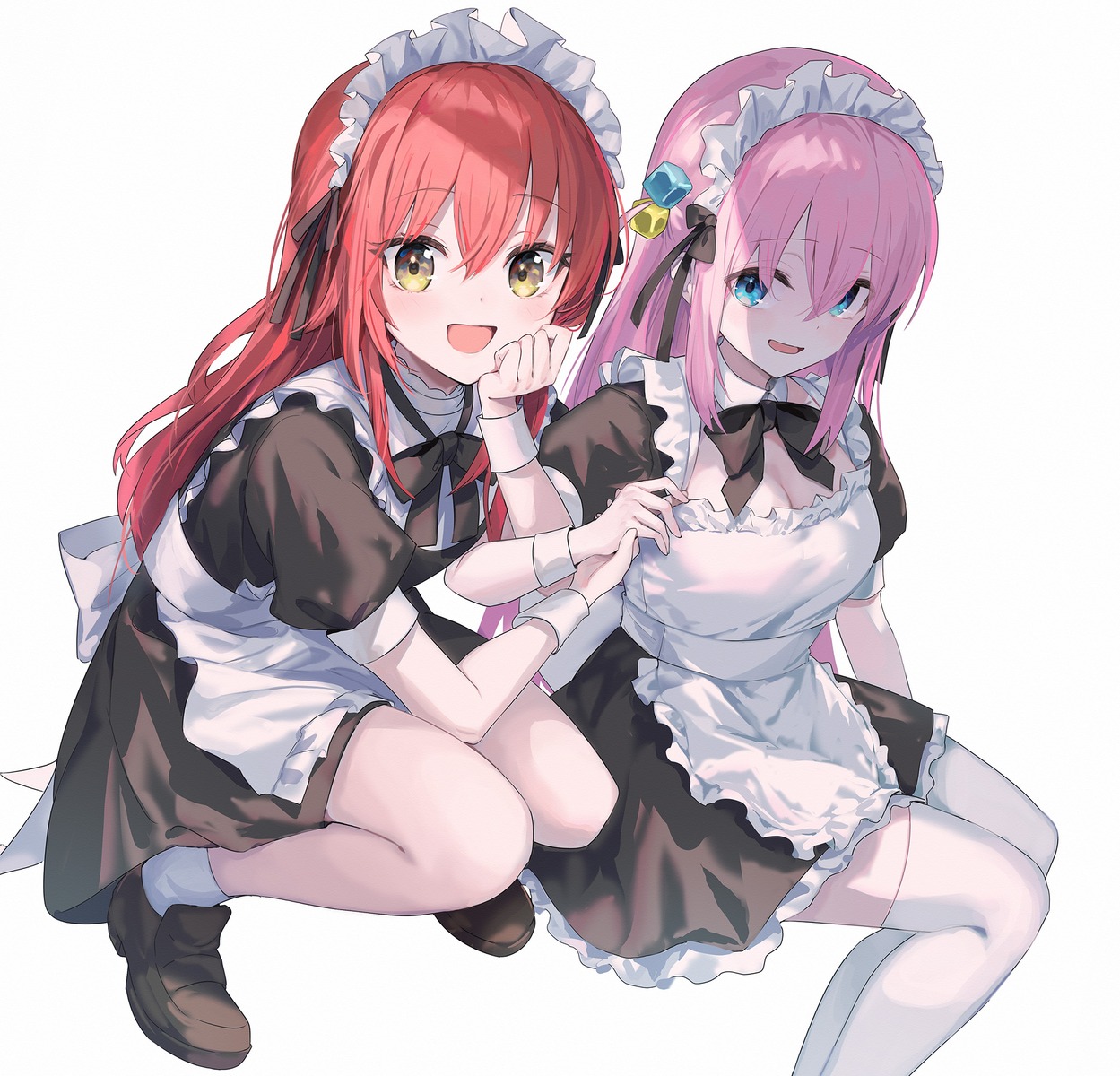 bocchi_the_rock!, cleavage, gotou_hitori, kita_ikuyo, maid, makihitsuji, thighhighs