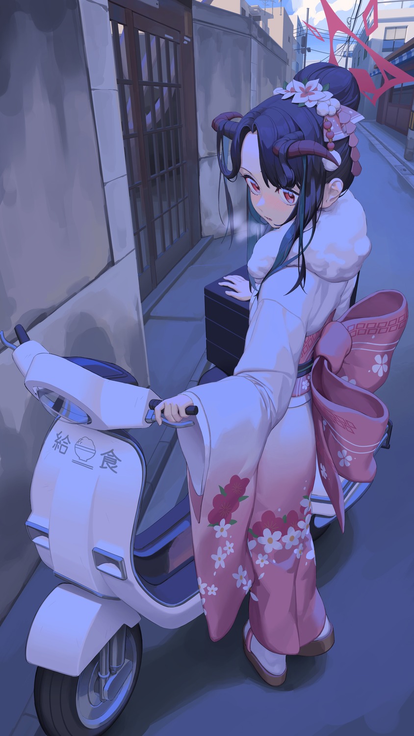 aikiyo_fuuka, blue_archive, halo, horns, kimono, rui_(rei_leyi)