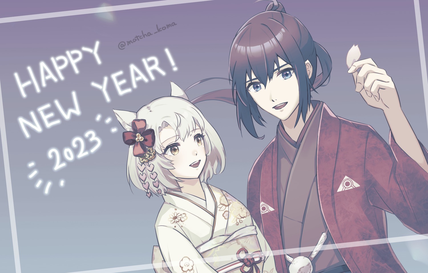 animal_ears, japanese_clothes, kimono, mio_(xenoblade_3), nekomimi, noah_(xenoblade_3), xenoblade_(series), xenoblade_3, yanagimachi