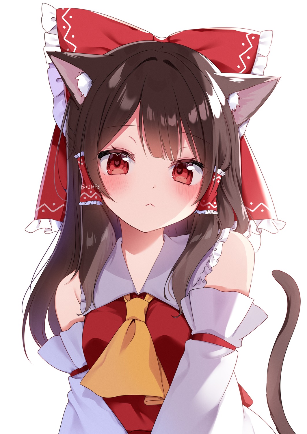 animal_ears, hakurei_reimu, miko, nekomimi, shinonome_asu, tail, touhou