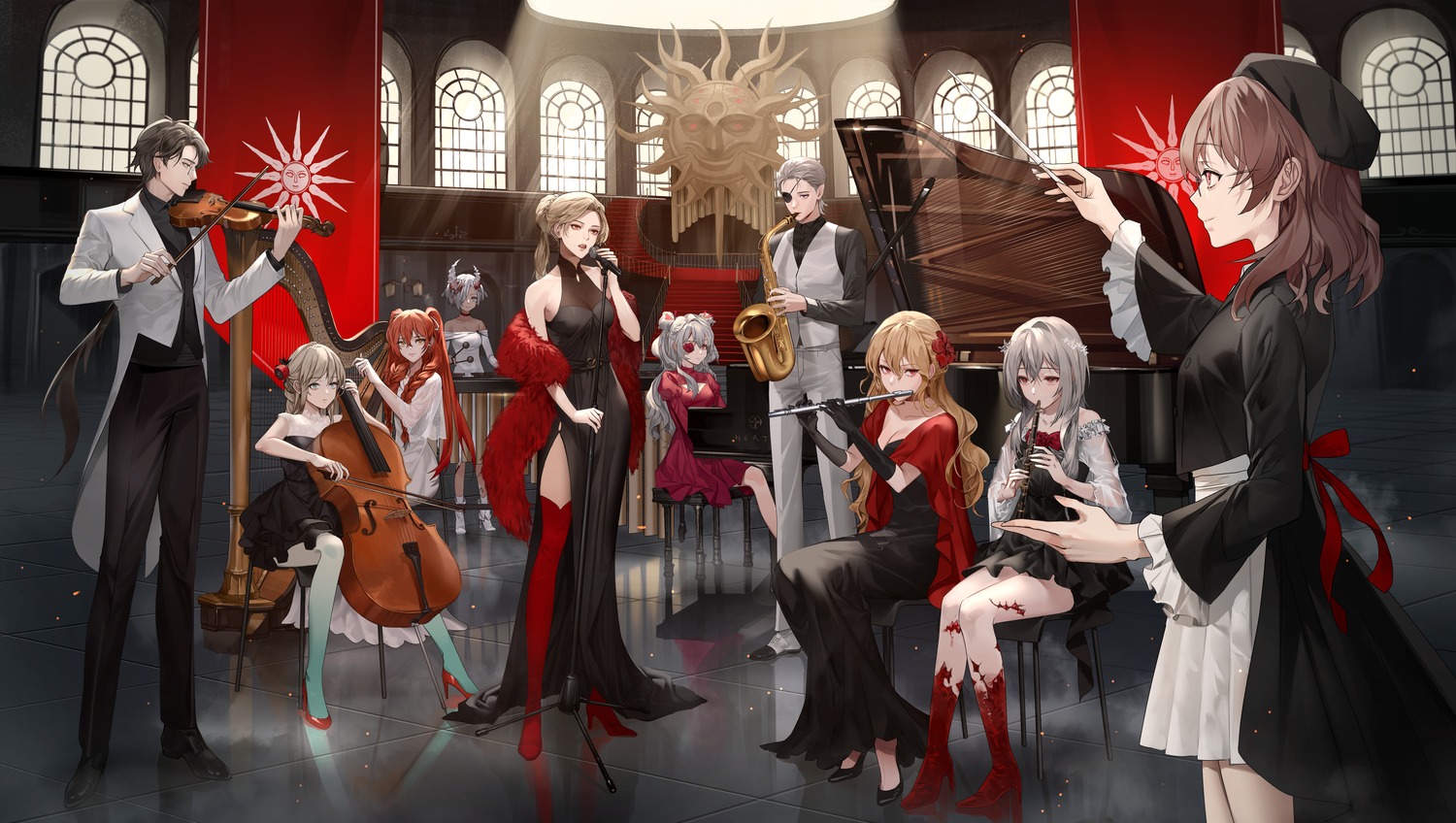 alchemy_stars, asacp_pic, dress, eyepatch, heels, horns, megane, no_bra, see_through, thighhighs