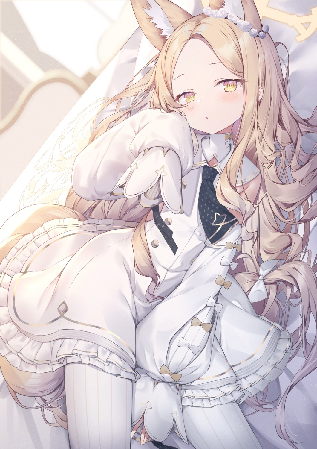 animal_ears, blue_archive, halo, kitsune, pantyhose, seifuku, tail, topia, yurizono_seia