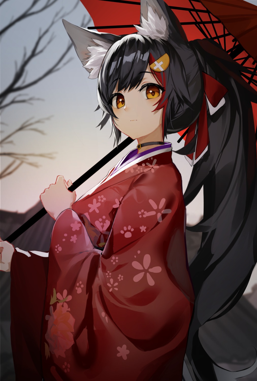 animal_ears, hololive, hololive_gamers, kimono, ookami_mio, umbrella, wazd0183