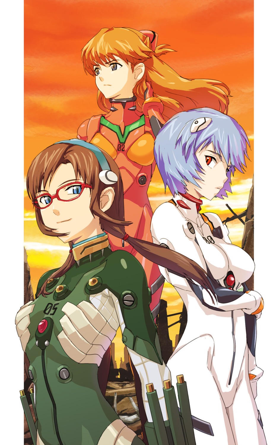 ayanami_rei, bodysuit, makinami_mari_illustrious, megane, neon_genesis_evangelion, souryuu_asuka_langley, usatarou