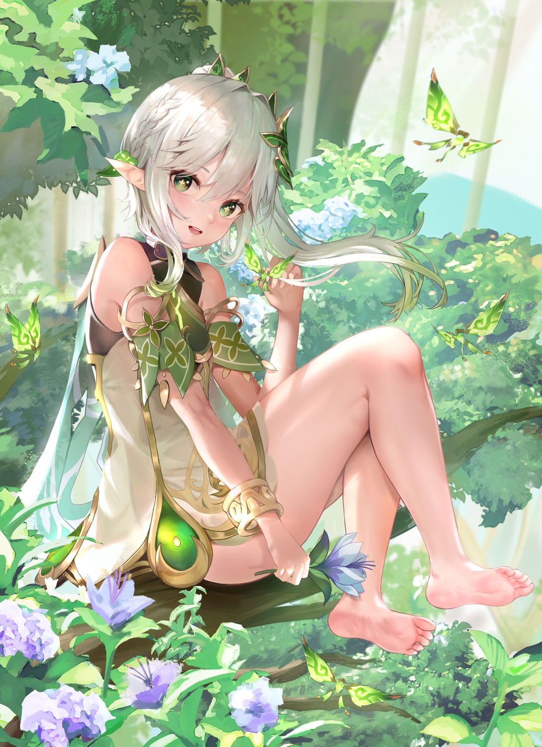 a-by, dress, feet, genshin_impact, nahida, pointy_ears, see_through
