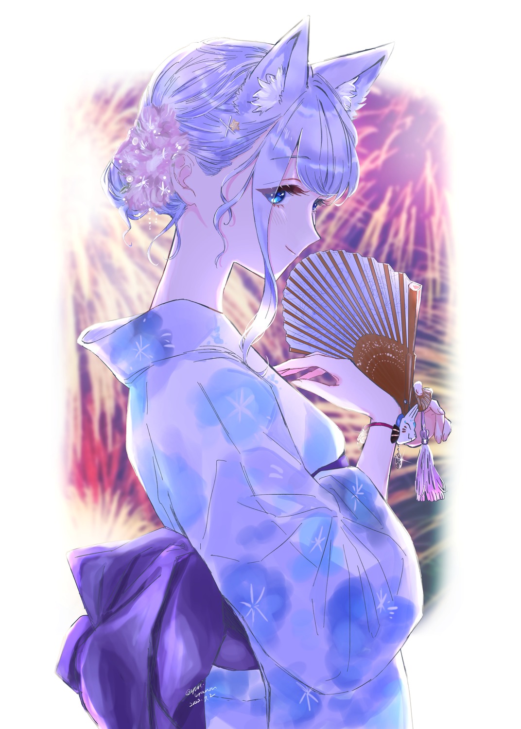 animal_ears, nekomimi, sketch, yukata, yuri_kyanon