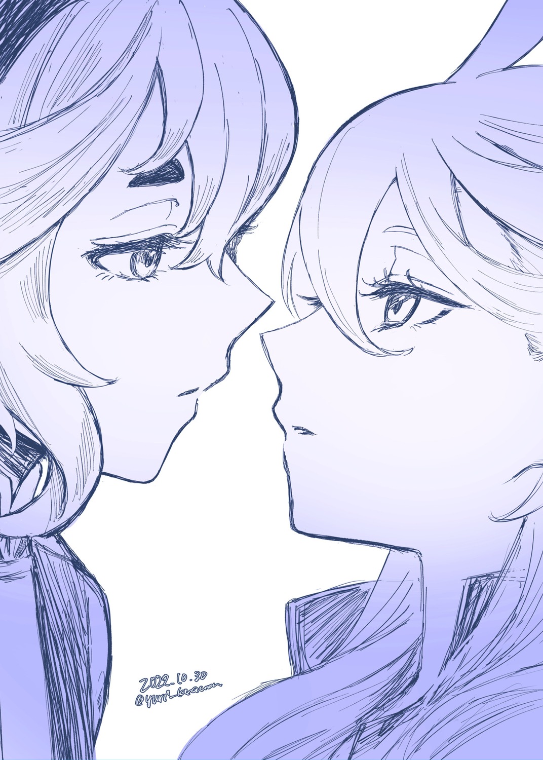 gundam, gundam_suisei_no_majo, miorine_rembran, monochrome, sketch, suletta_mercury, yuri, yuri_kyanon