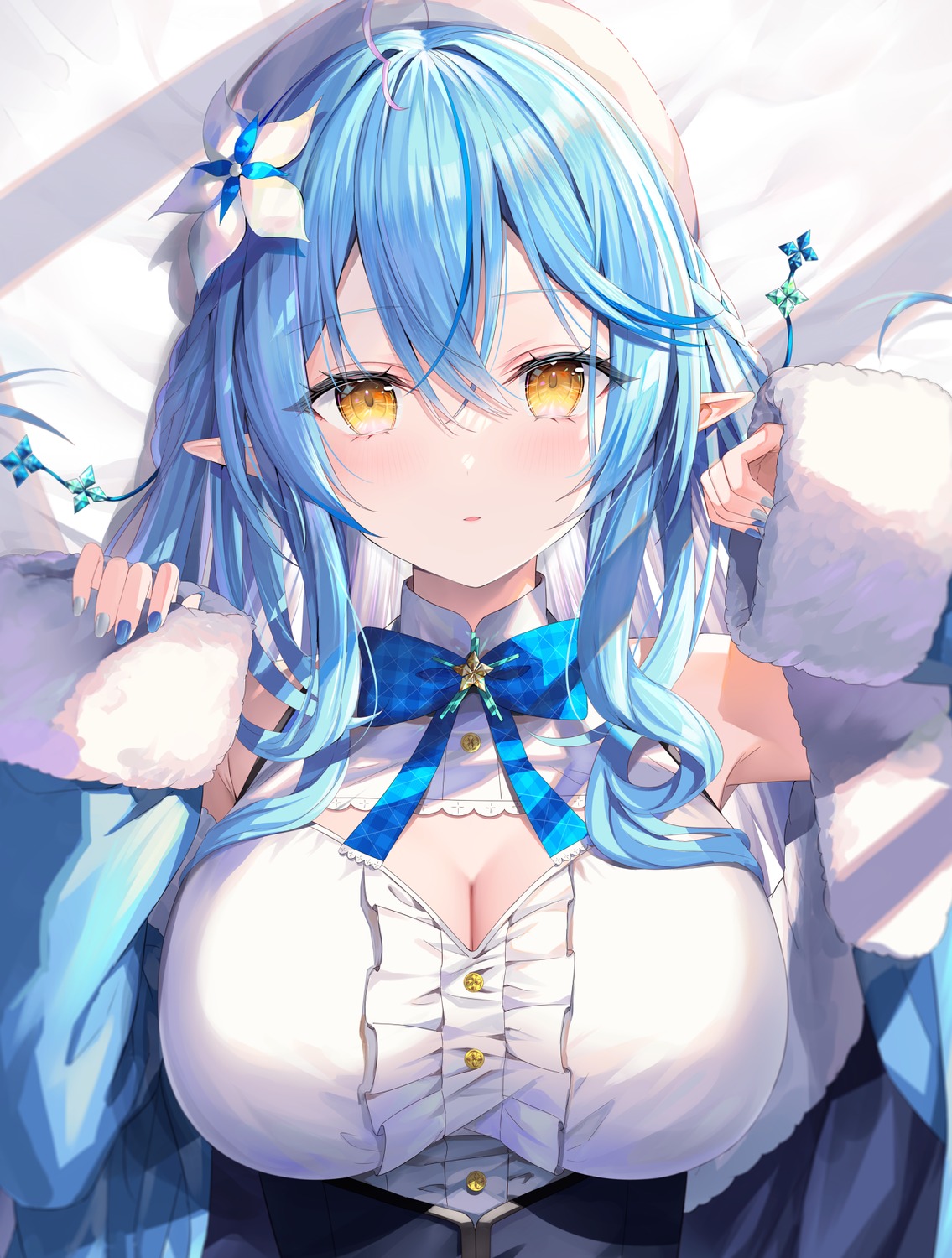 cleavage, elf, hololive, pointy_ears, rin_yuu, yukihana_lamy