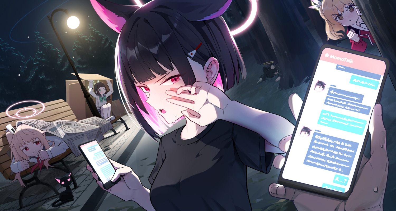 animal_ears, blue_archive, halo, ibaragi_yoshimi, kurimura_airi, kyouyama_kazusa, nasan_(coldtime), nekomimi, seifuku, yutori_natsu