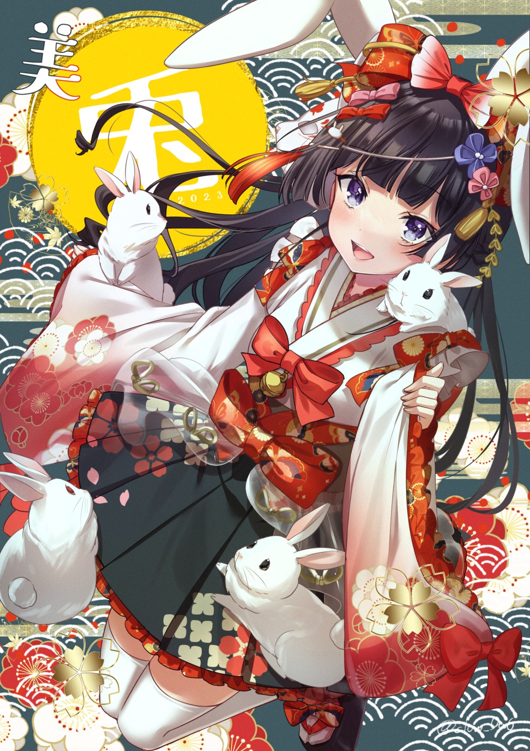 animal_ears, bunny_ears, clow, lolita_fashion, nijisanji, thighhighs, tsukino_mito, wa_lolita