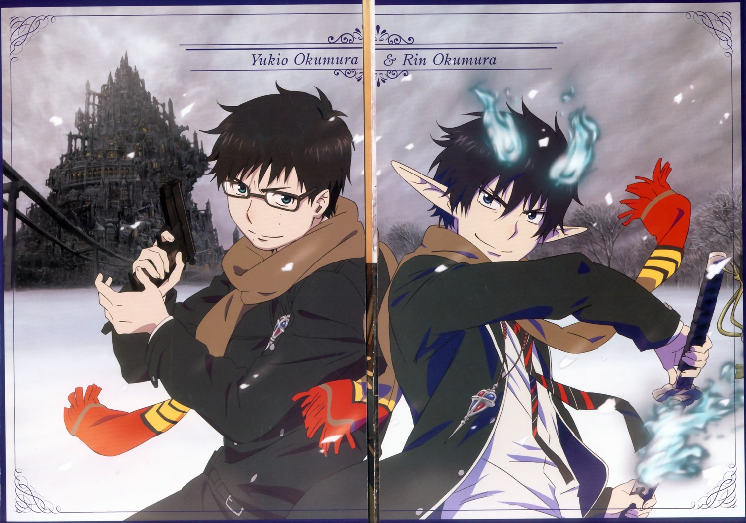 ao_no_exorcist, business_suit, crease, gun, male, megane, okumura_rin, okumura_yukio
