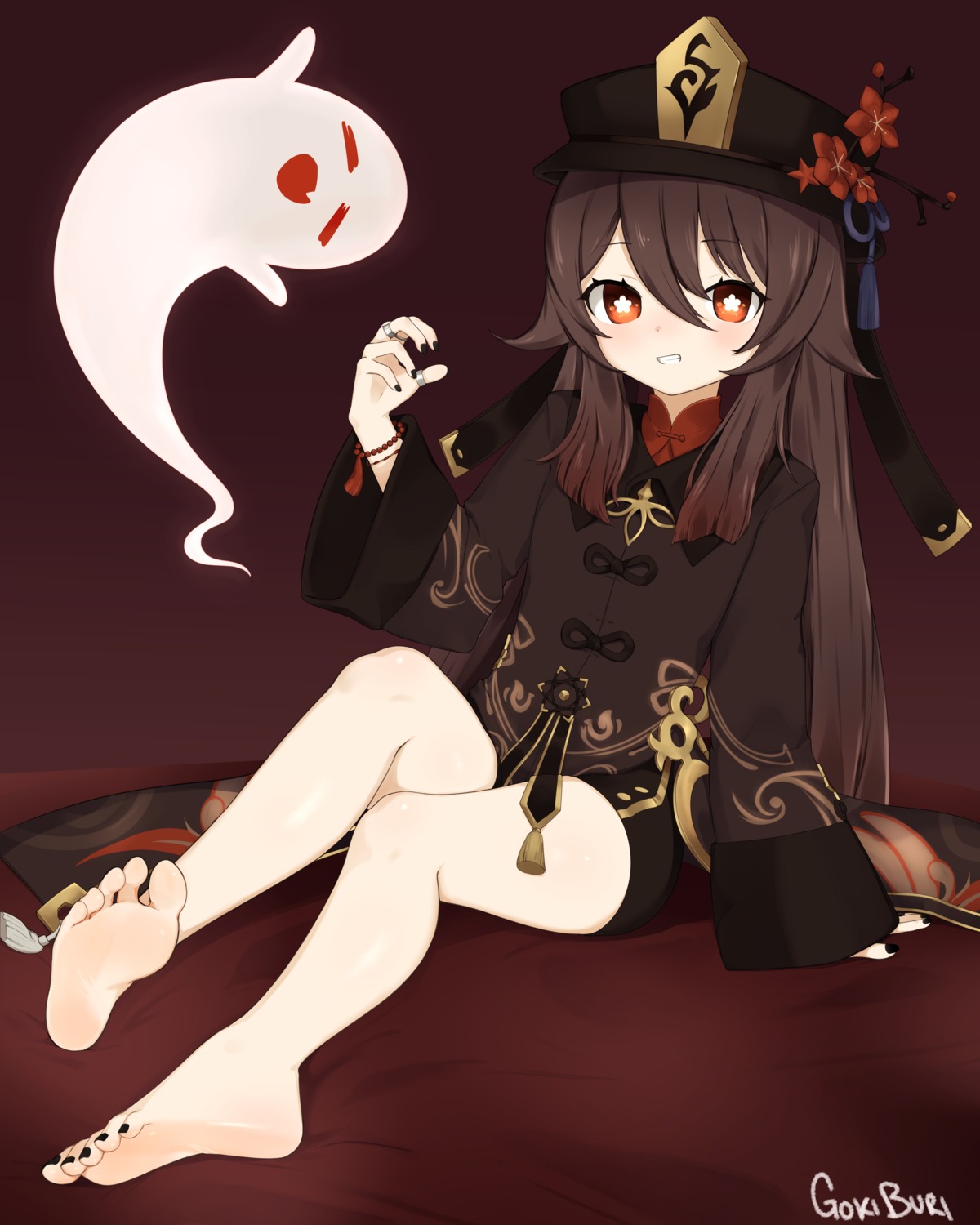 asian_clothes, bike_shorts, feet, genshin_impact, goki_buri, hu_tao