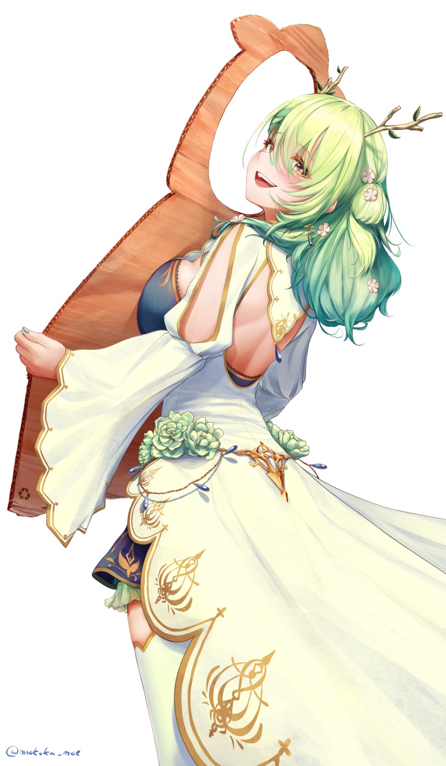 ceres_fauna, hololive, hololive_english, horns, mokuka_noe, no_bra, thighhighs