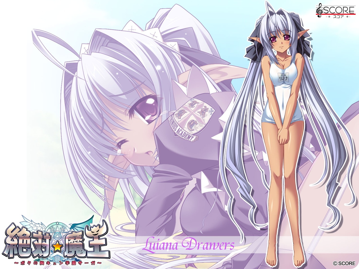 elf, luiana_drawers, pointy_ears, school_swimsuit, score, swimsuits, wallpaper, zettai_maou