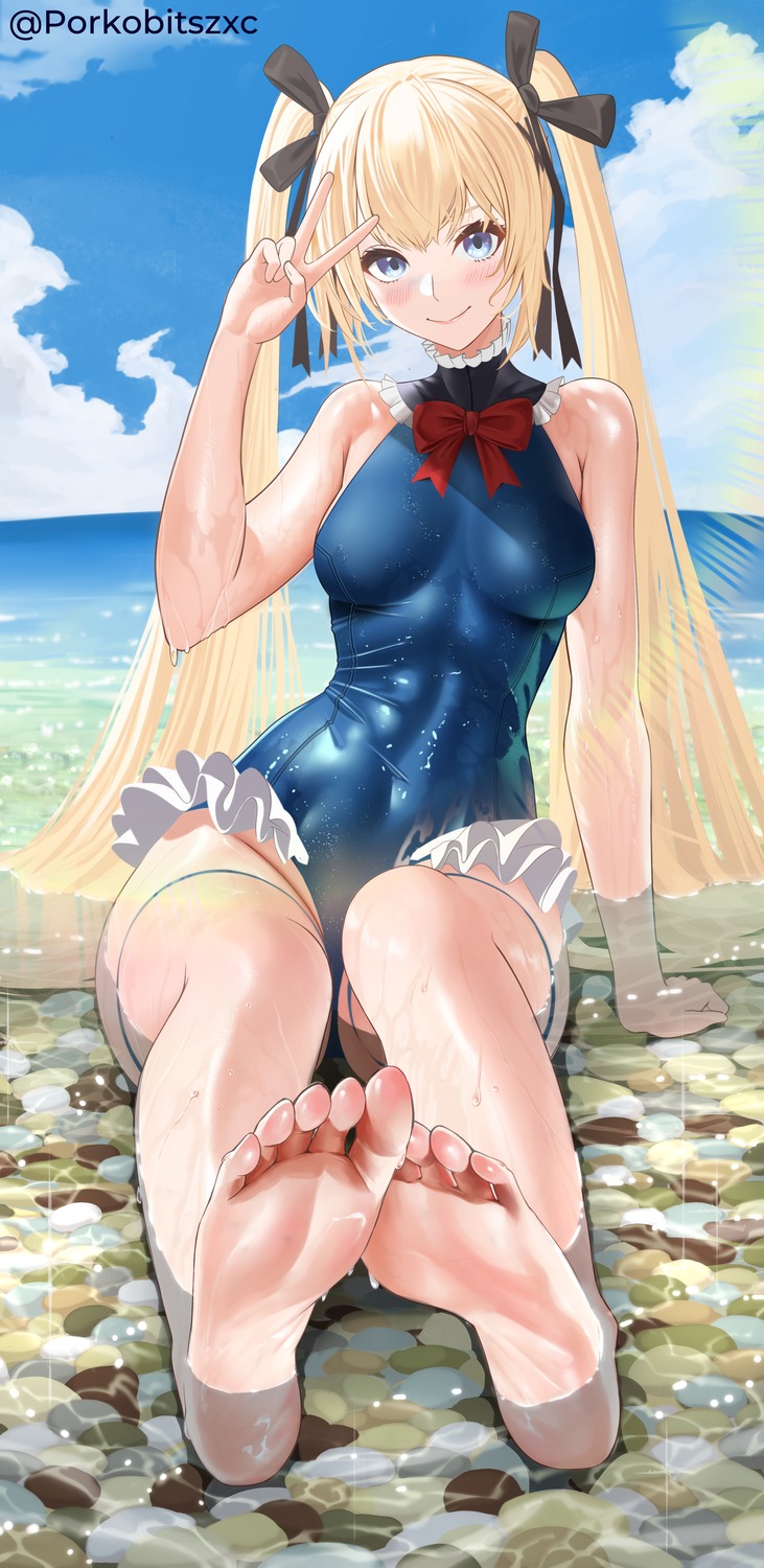 azur_lane, dead_or_alive, feet, marie_rose, porko, swimsuits, wet