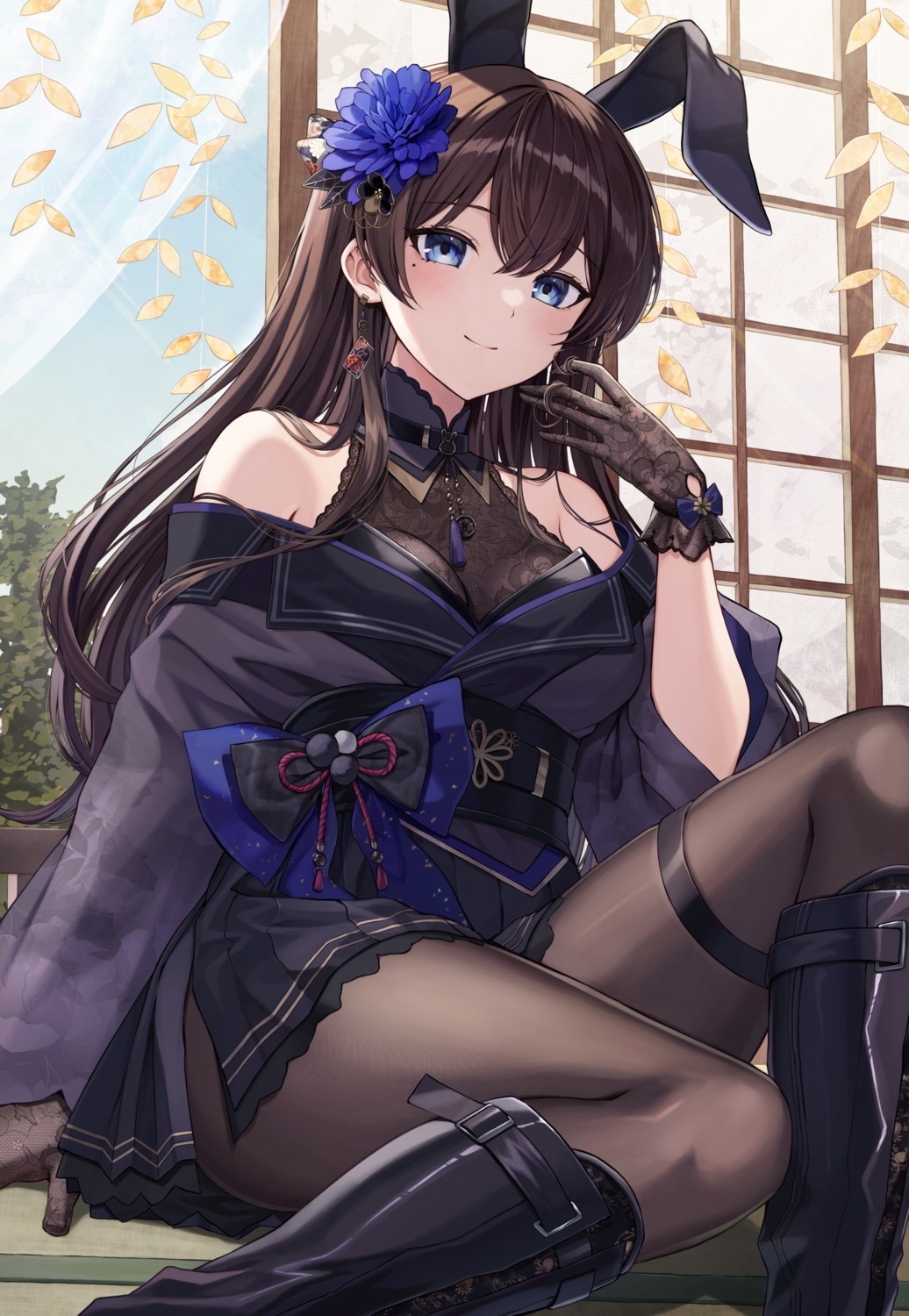 animal_ears, bunny_ears, garter, kuroto_yuu, lolita_fashion, pantyhose, see_through, wa_lolita