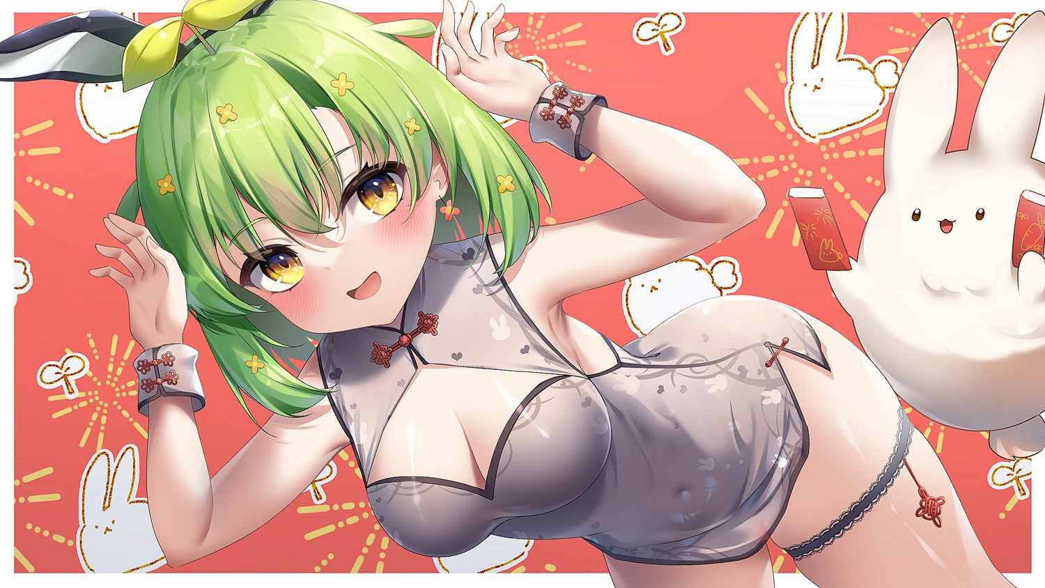 animal_ears, bunny_ears, chinadress, garter, umou_(may65879)