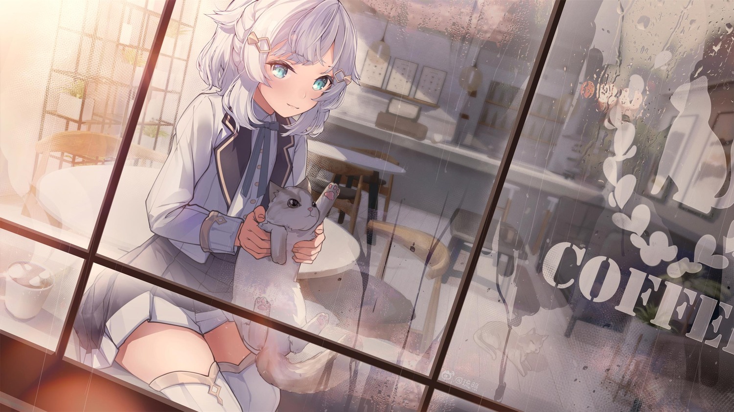 liu_zhao, neko, seifuku, thighhighs