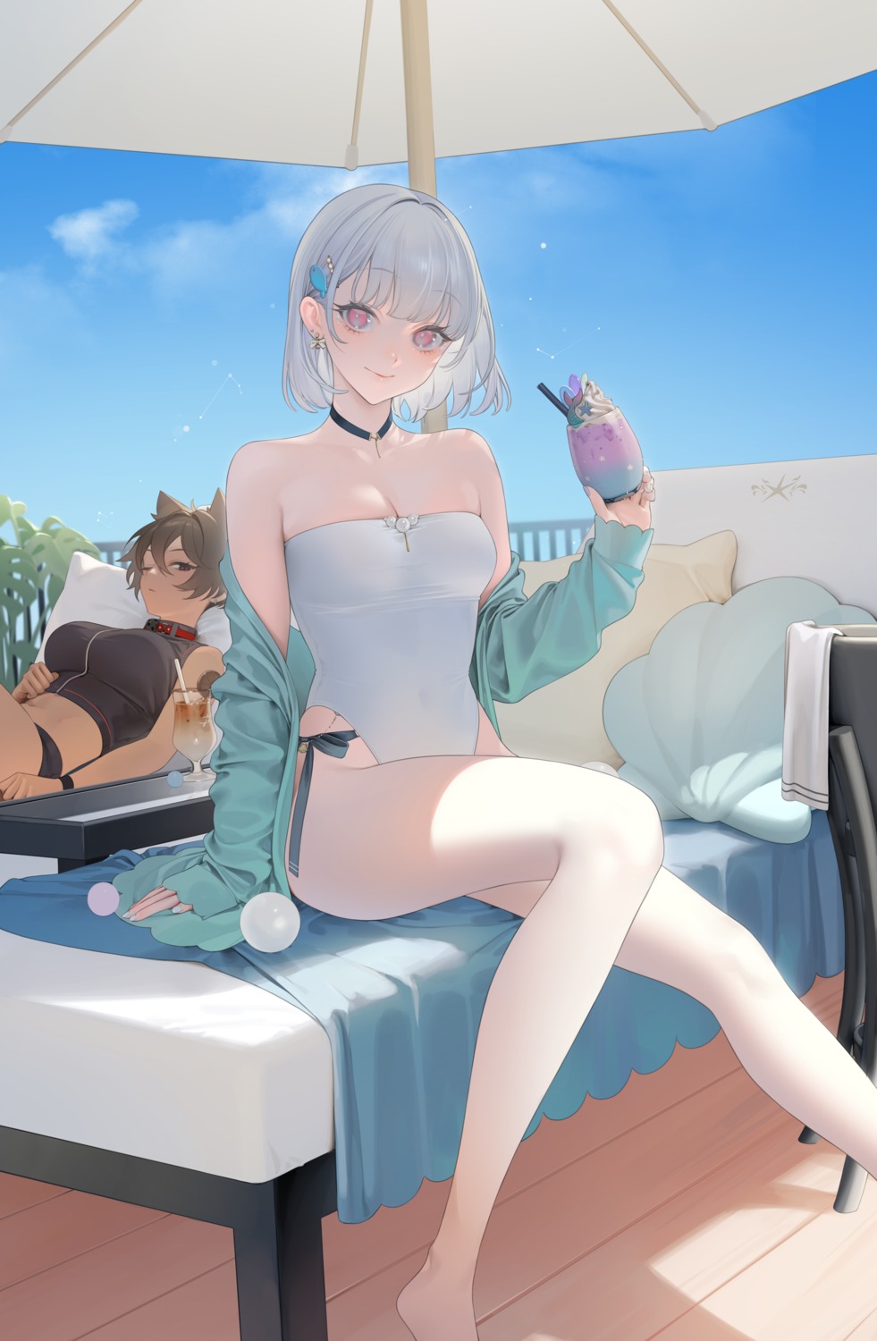 animal_ears, micchan_(ohisashiburi), nacchan_(ohisashiburi), nekomimi, ohisashiburi, swimsuits