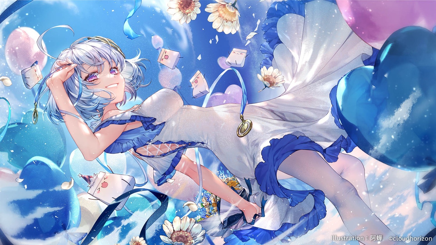 achan_(blue_semi), dress, indie_virtual_youtuber, no_bra, pantyhose, skirt_lift, wallpaper
