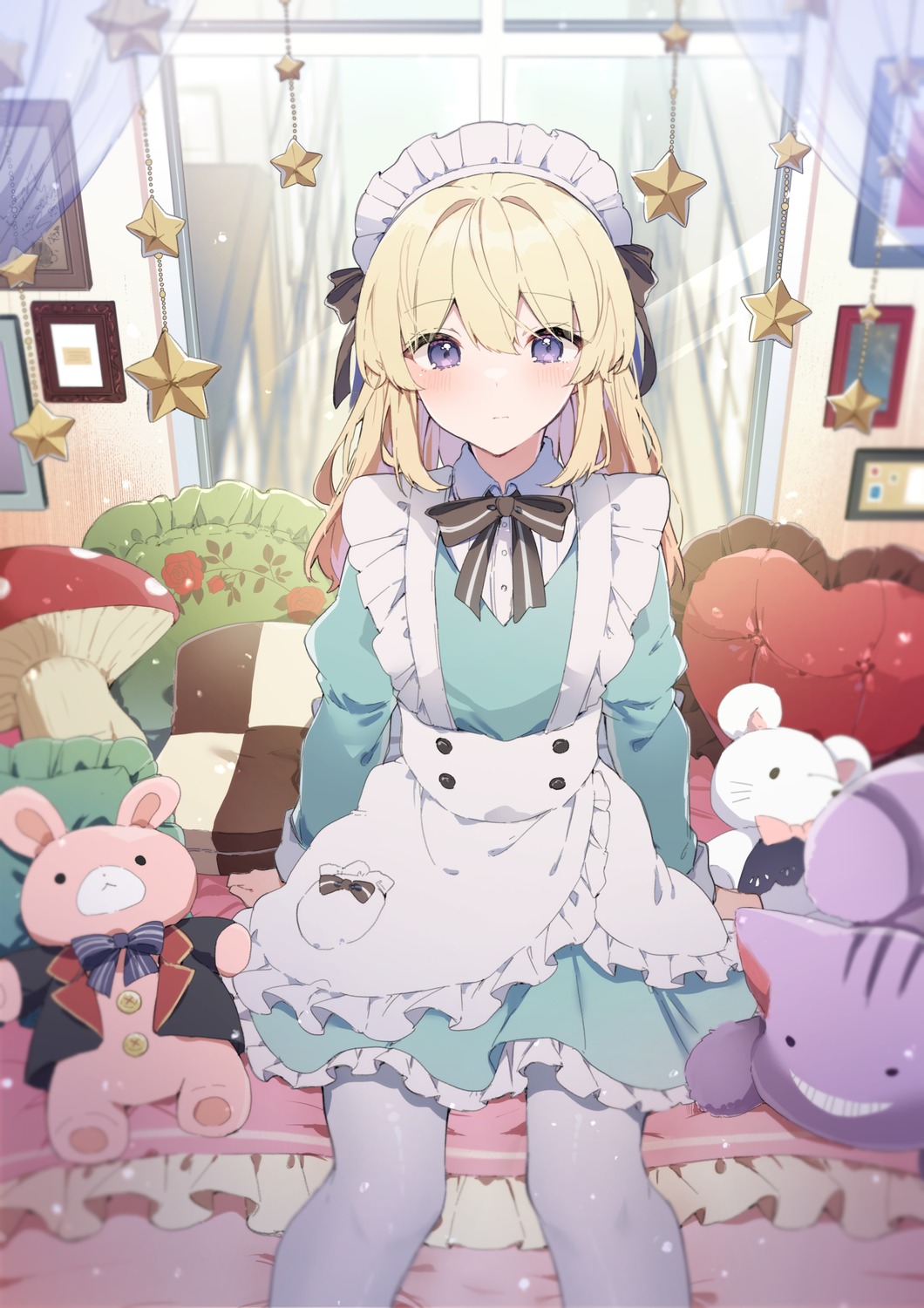 animal_ears, bunny_ears, ikeuchi_tanuma, maid, pantyhose, waitress