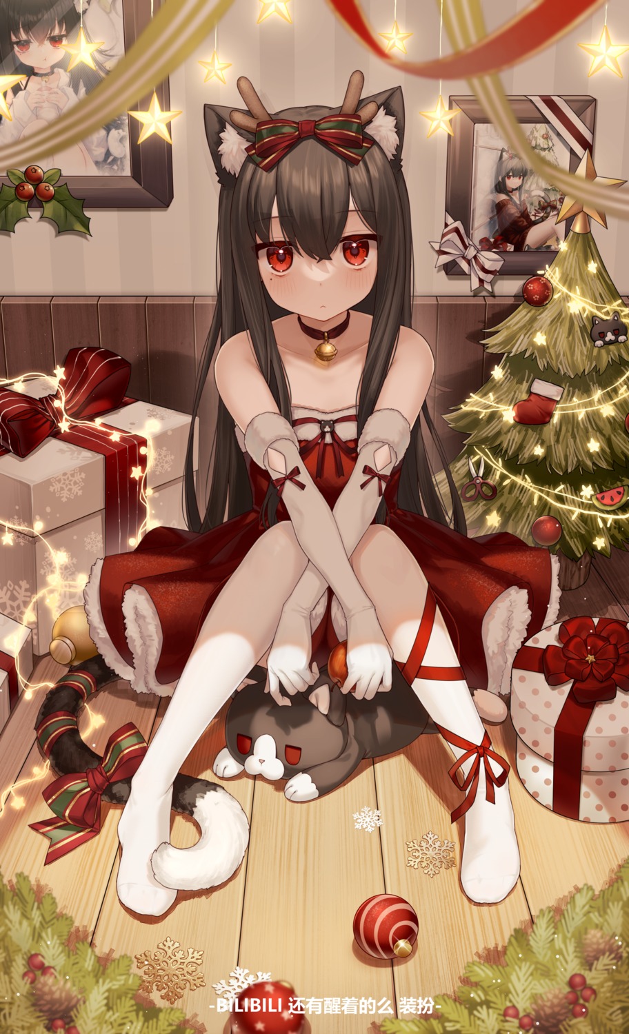 animal_ears, christmas, dress, horns, miyayoki, nekomimi, tail