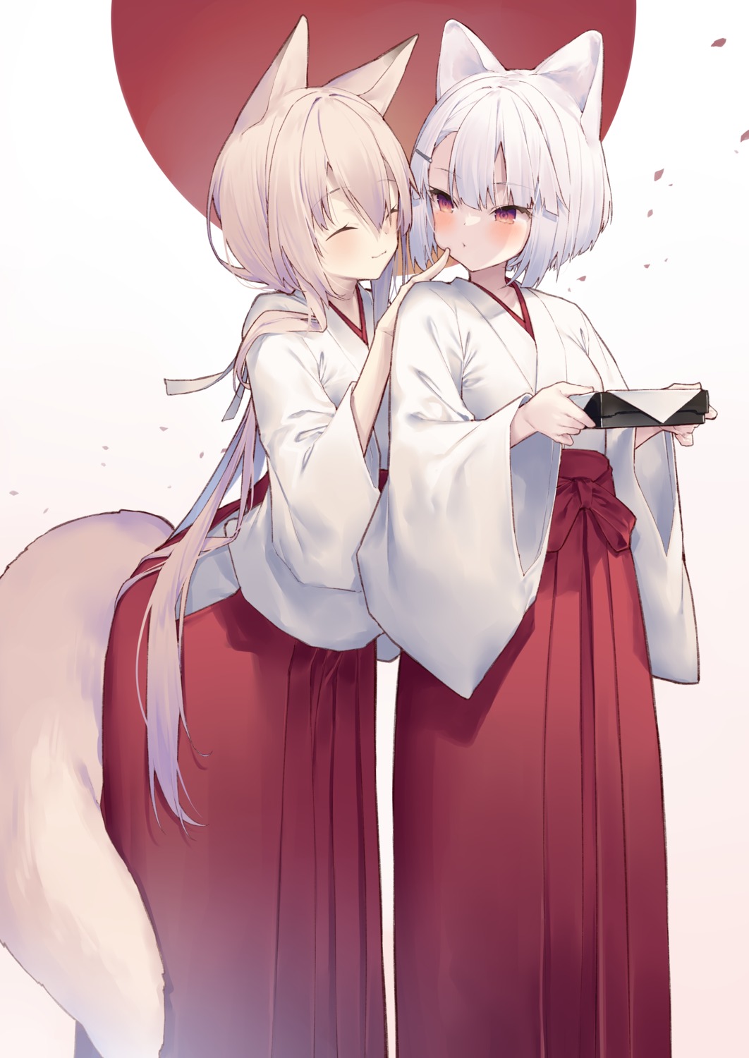 animal_ears, kitsune, miko, tail, tokuno_yuika, yuri