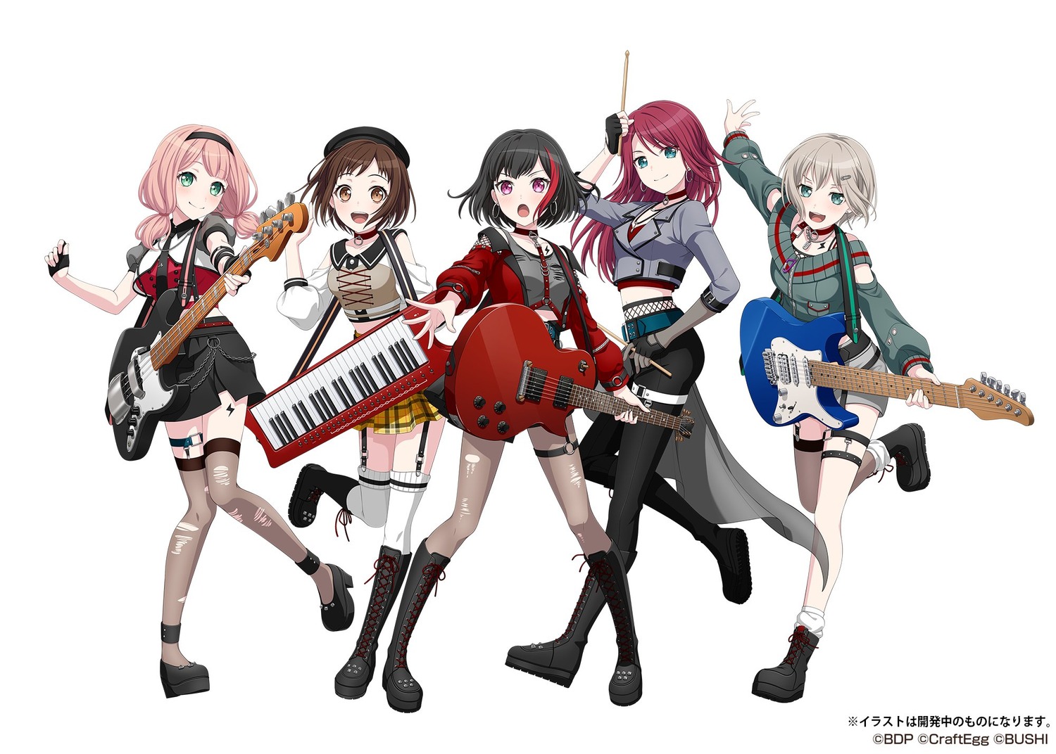 aoba_moca, bang_dream!, garter, guitar, hazawa_tsugumi, heels, mitake_ran, pantyhose