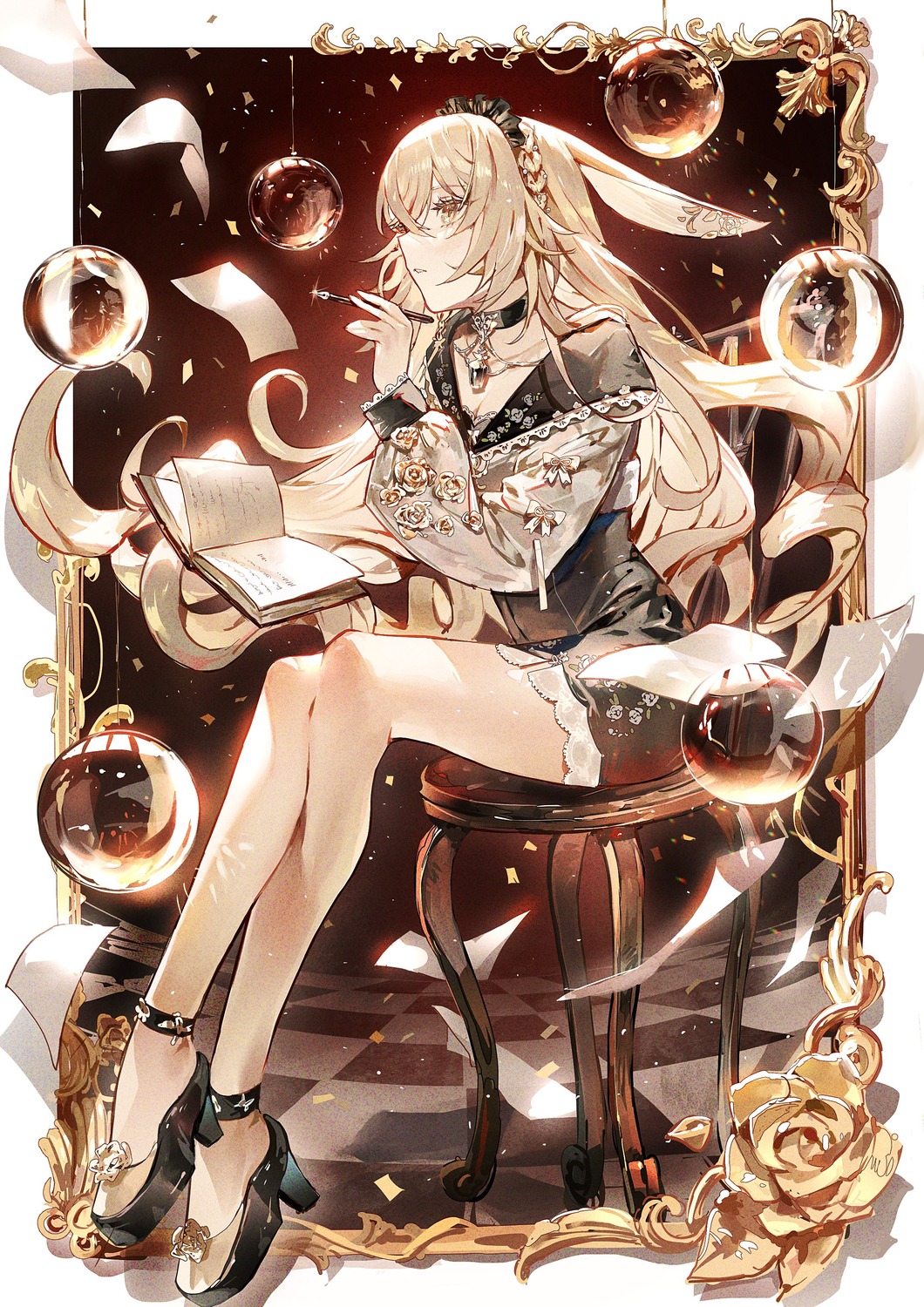 animal_ears, bunny_ears, cleavage, dress, heels, tsukiiro