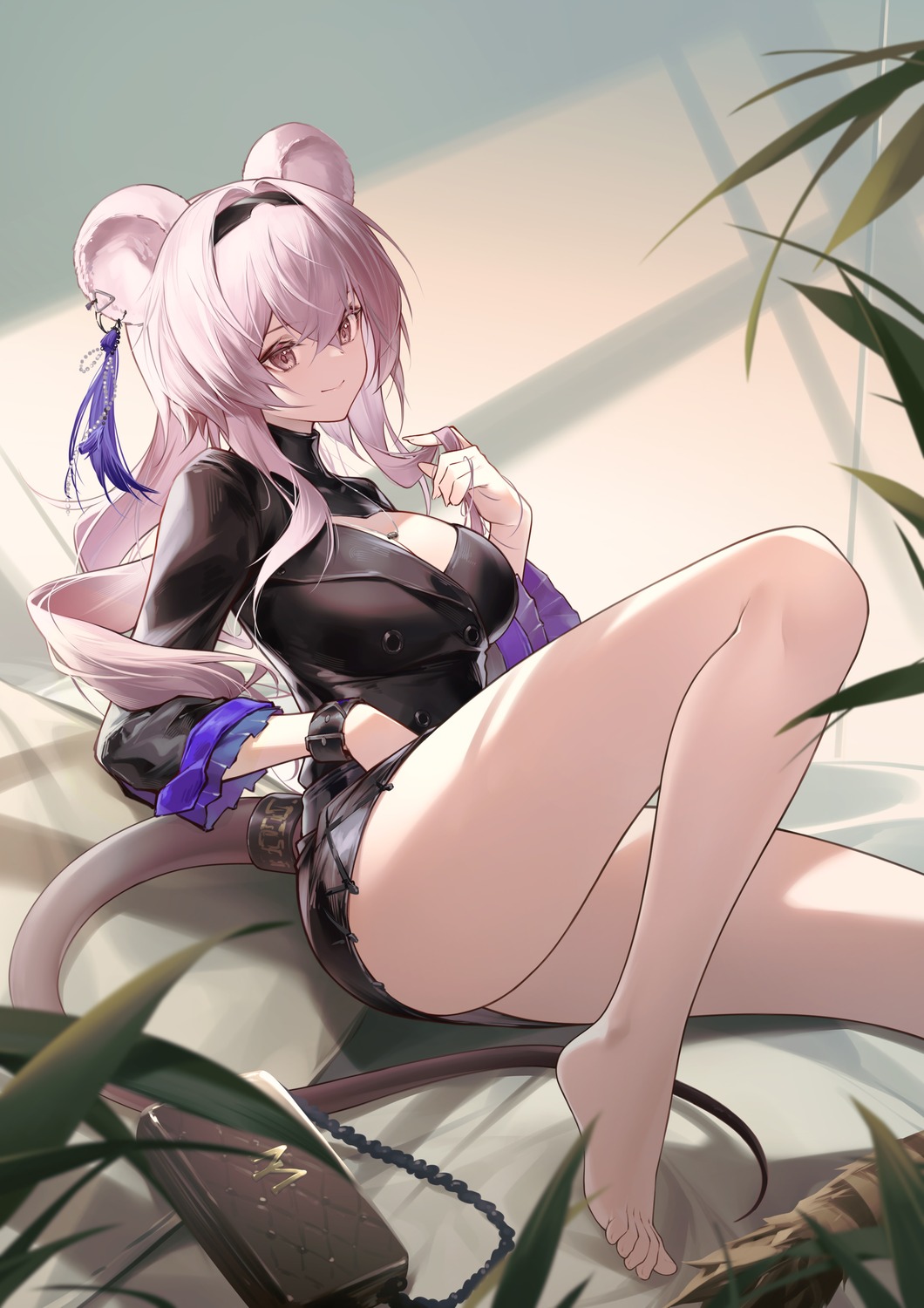animal_ears, arknights, jiusan_naitan, lin_yuhsia_(arknights), tail