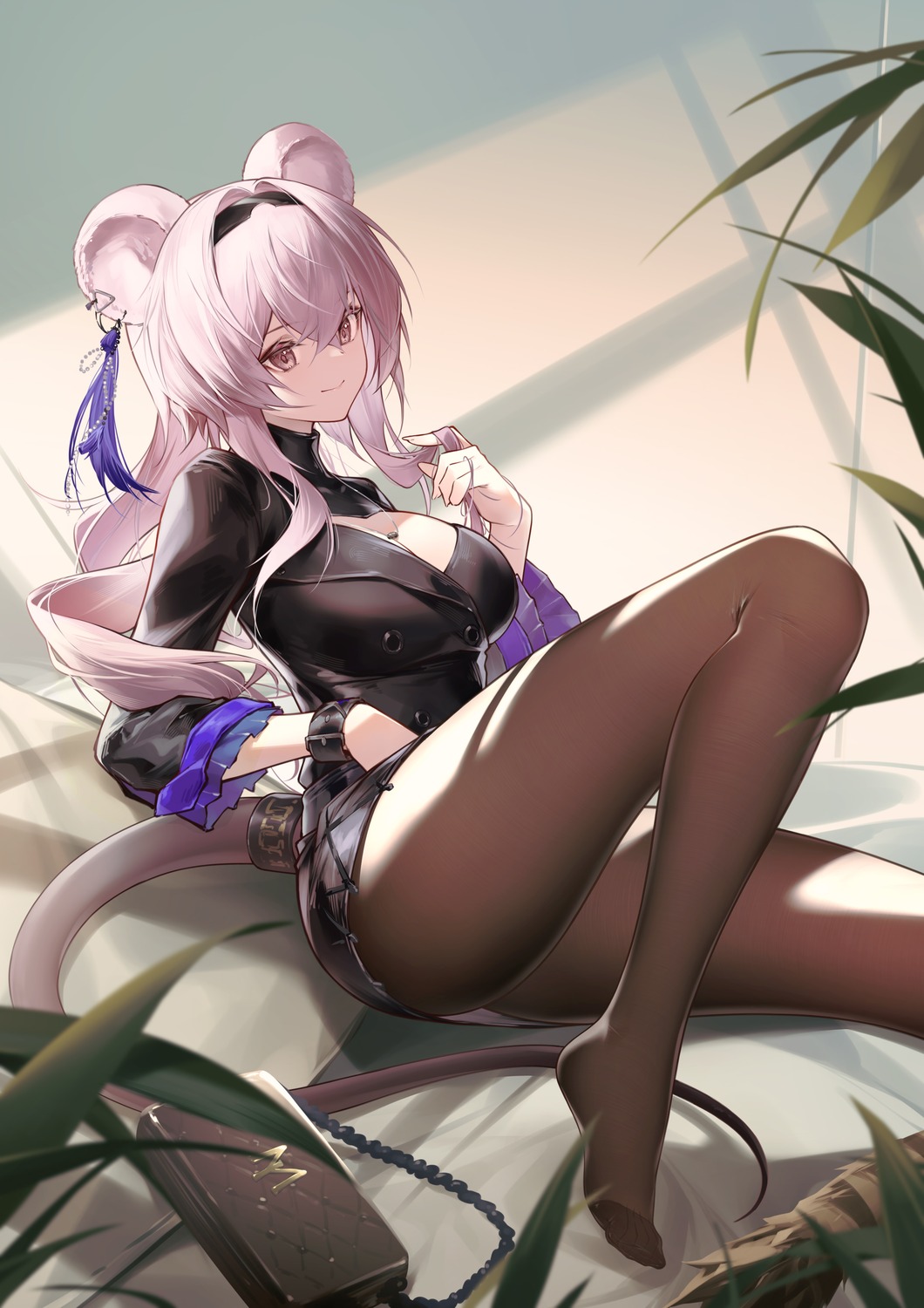 animal_ears, arknights, jiusan_naitan, lin_yuhsia_(arknights), pantyhose, tail
