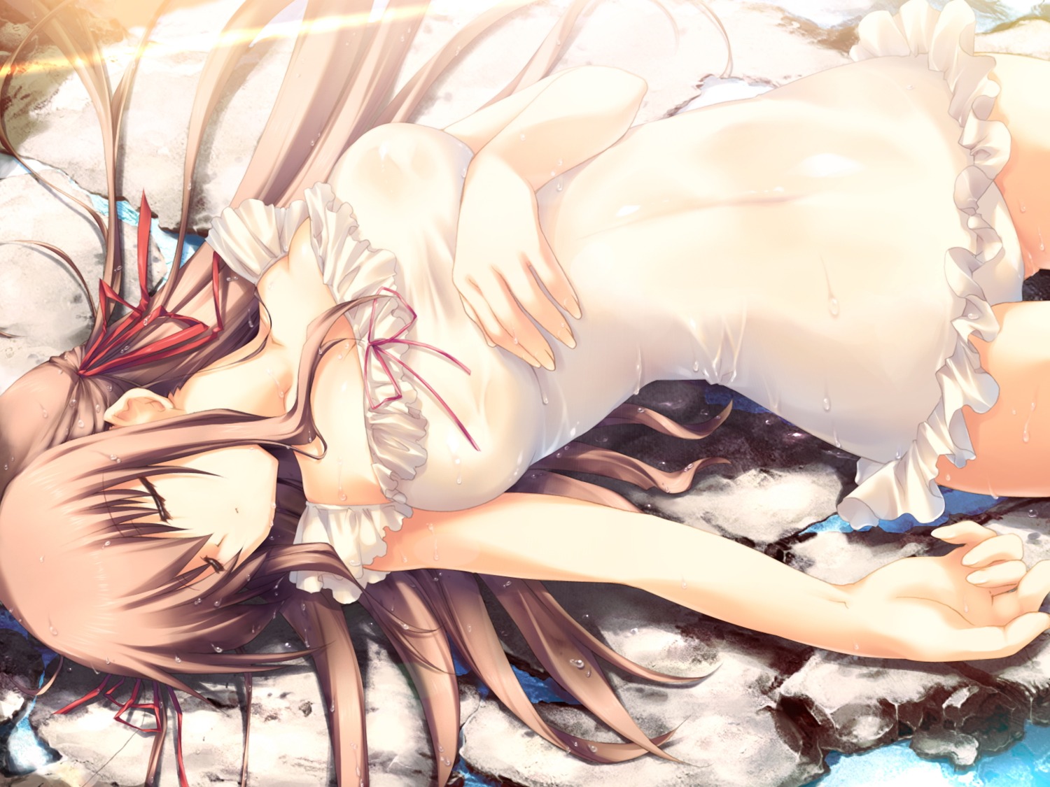game_cg, kiss_x_demon_lord_x_darjeeling, nanase_yuuna, see_through, swimsuits, takanae_kyourin, takanaedoko, wet_clothes